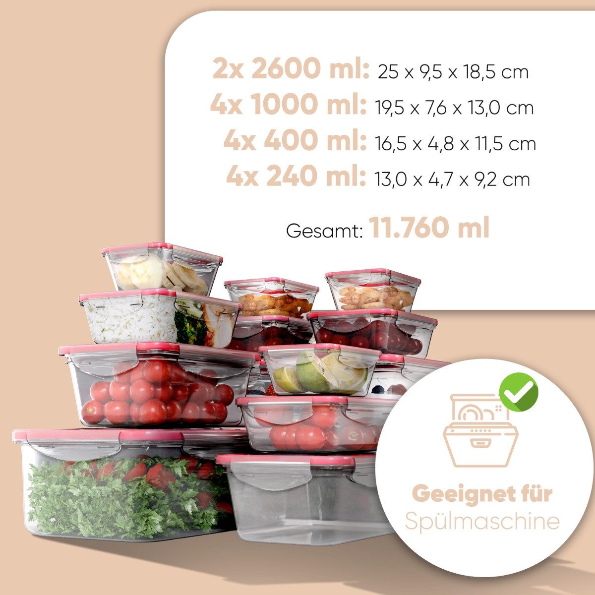 classbach Frischhaltedose C-FHD 4009 K, Frischhaltedosen mit Deckel, 14er Set, 100% dicht – Bild 4 von 5