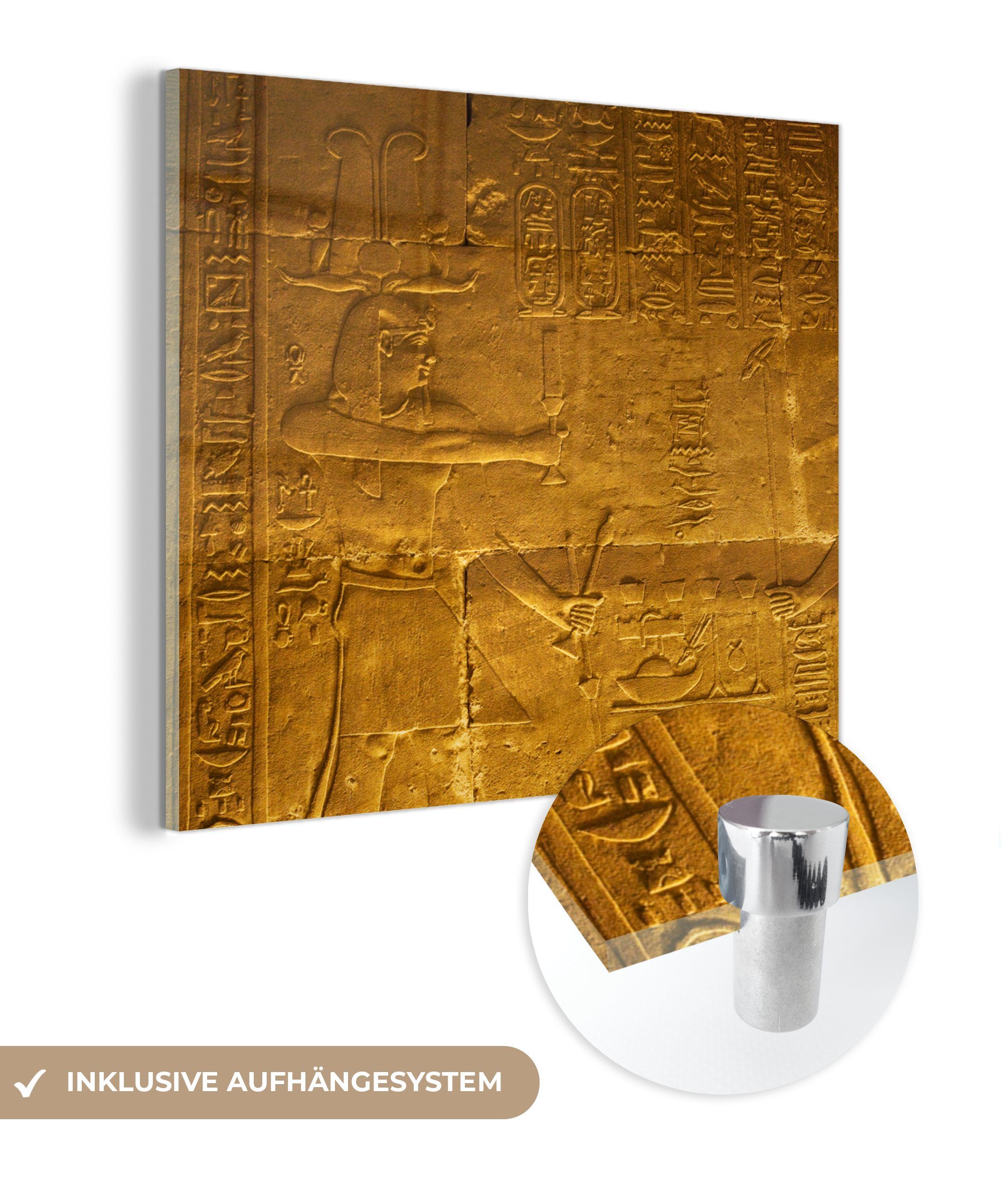 MuchoWow Acrylglasbild Steinwand mit Zeichnungen im Tempel des Horus, (1 St), Glasbilder - Bilder auf Glas Wandbild - Foto auf Glas - Wanddekoration