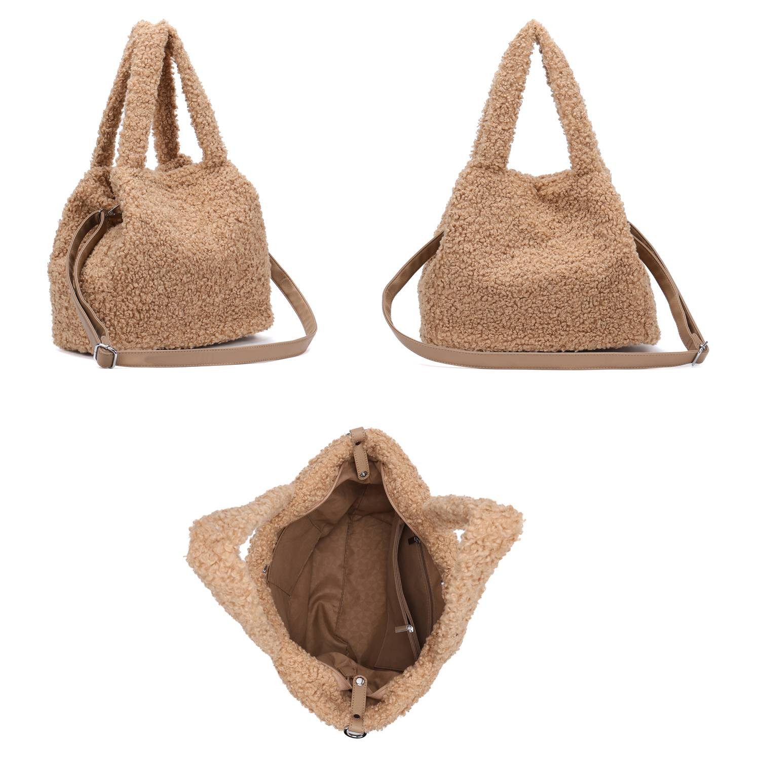 ITALYSHOP24 Schultertasche DAMEN TEDDY Plüsch Shopper TASCHE Tote Henkel Ba günstig online kaufen