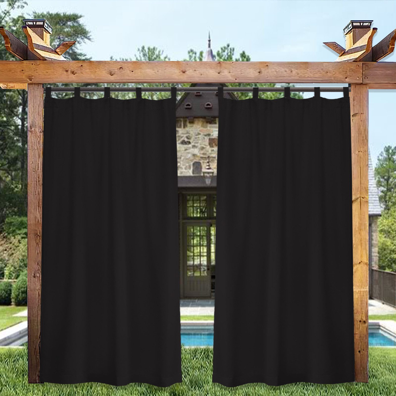 Lapamax Outdoorvorhang Wasserfest Sonnenschutz Winddicht Gardine mit Klettband, 1/2 Stück (1 St), Schlaufen, Polyester, UV-Schutz Outdoor gardinen, für Balkon Terrasse Pergola Pavillon