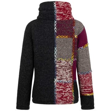 KUNST UND MAGIE Strickjacke Strickjacke Boho Bunt Jacke Kragen Futter Winterjacke Wolljacke Goa