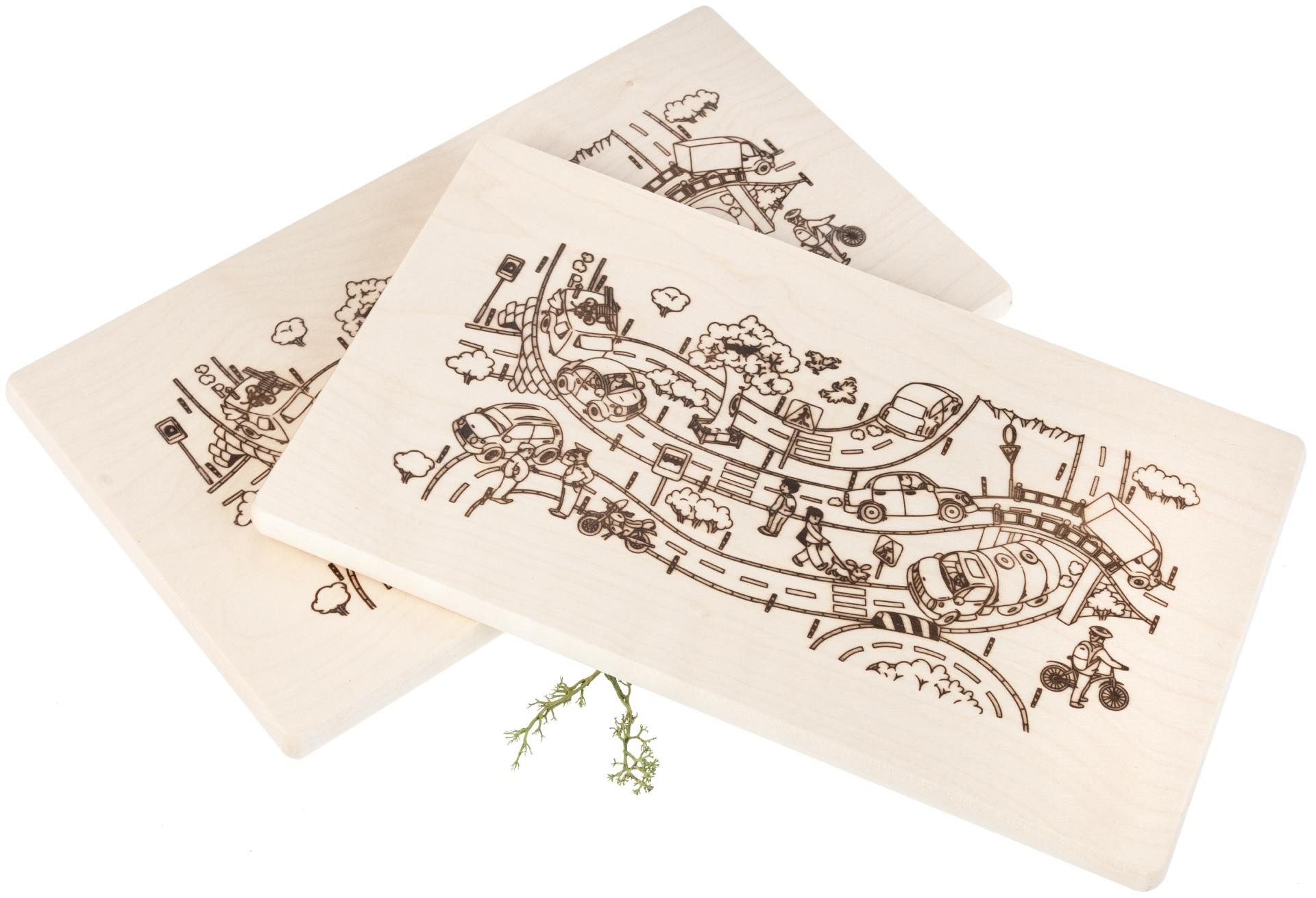 Holz Frank Frühstücksbrett Kinder Frühstücksbrett Autos & Verkehr malbrett - FSC® Ahorn 26x15 cm, Holz