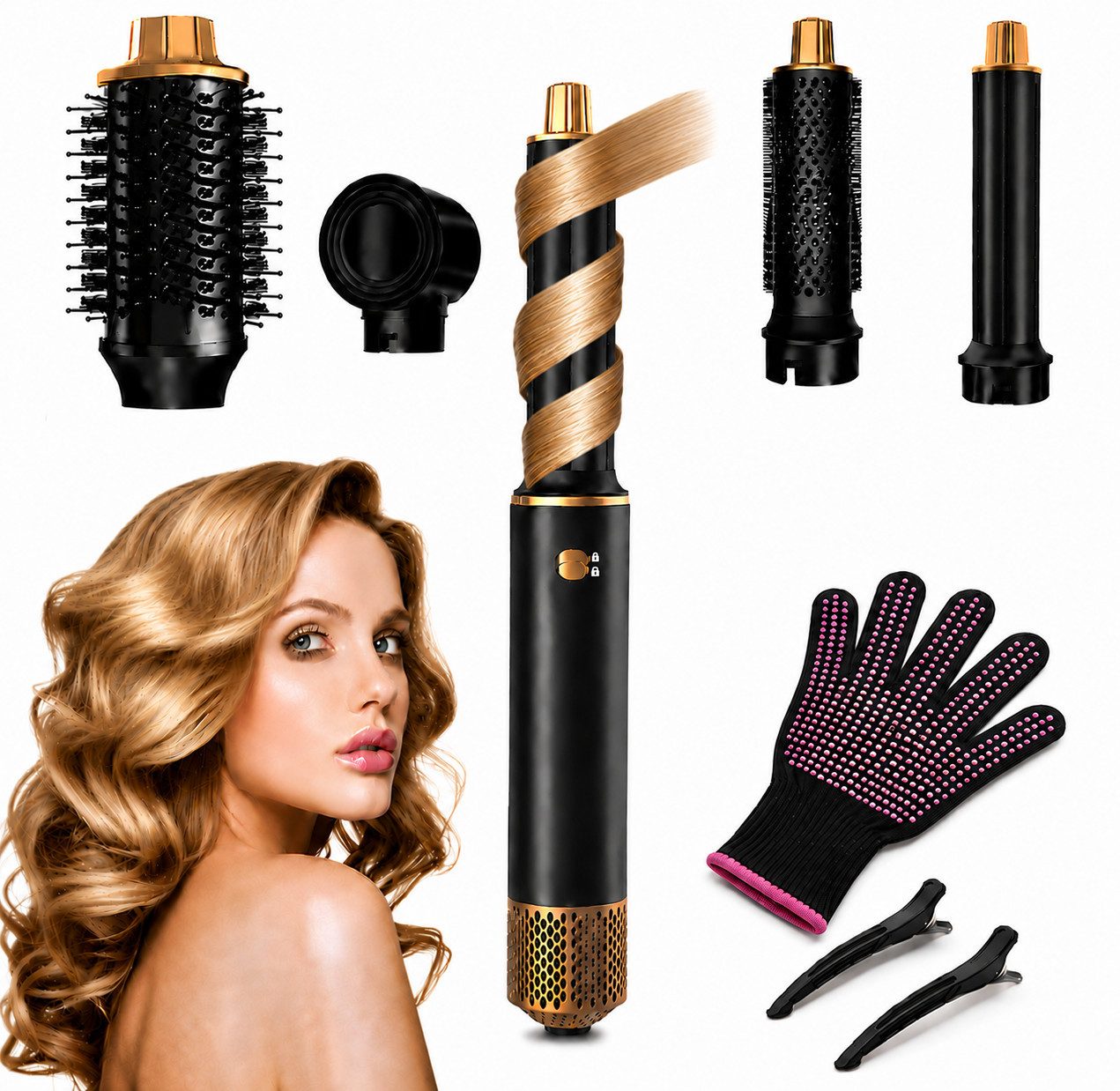 Fyrove Multihaarstyler 5 in 1 Hairstyler, Ionen Föhn, Multifunktionaler Airstyler, Warmluftbürste, Lockenstab für Styling, Volumen, Locken & Glätten