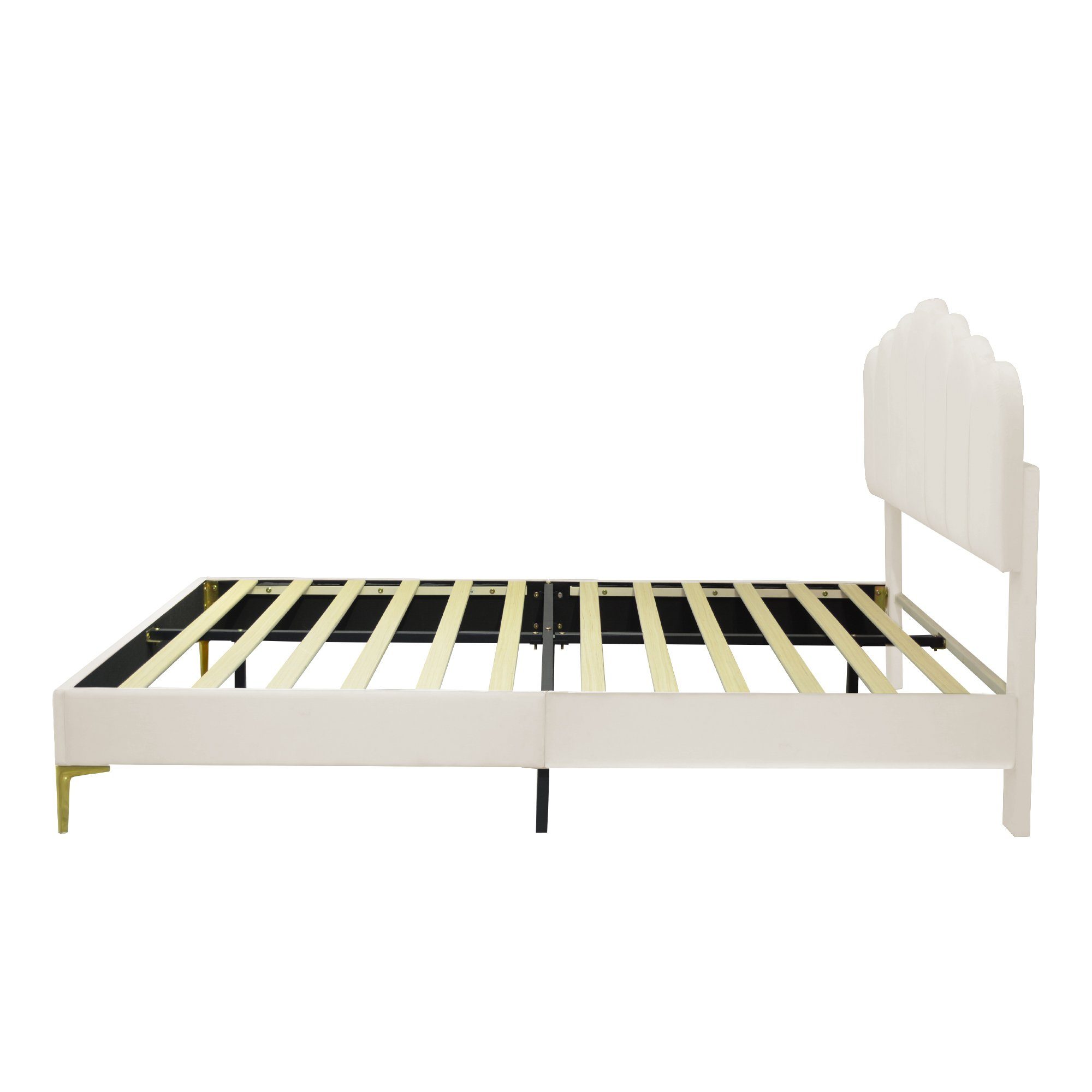 Polsterbett (Doppelbett 140 x 200 cm, ohne Matratze), mit Finger-Form & Verstellbares Kopfteil und Lattenrost, Samtstoff