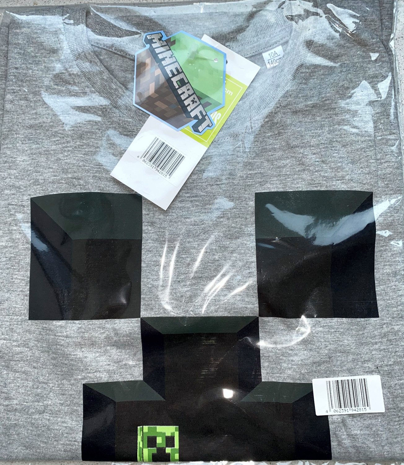 Minecraft T-Shirt MINECRAFT Kinder T-Shirt grau meliert Jungen und Mädchen Gr. 104 116 128 140 - 4 6 8 10 Jahre