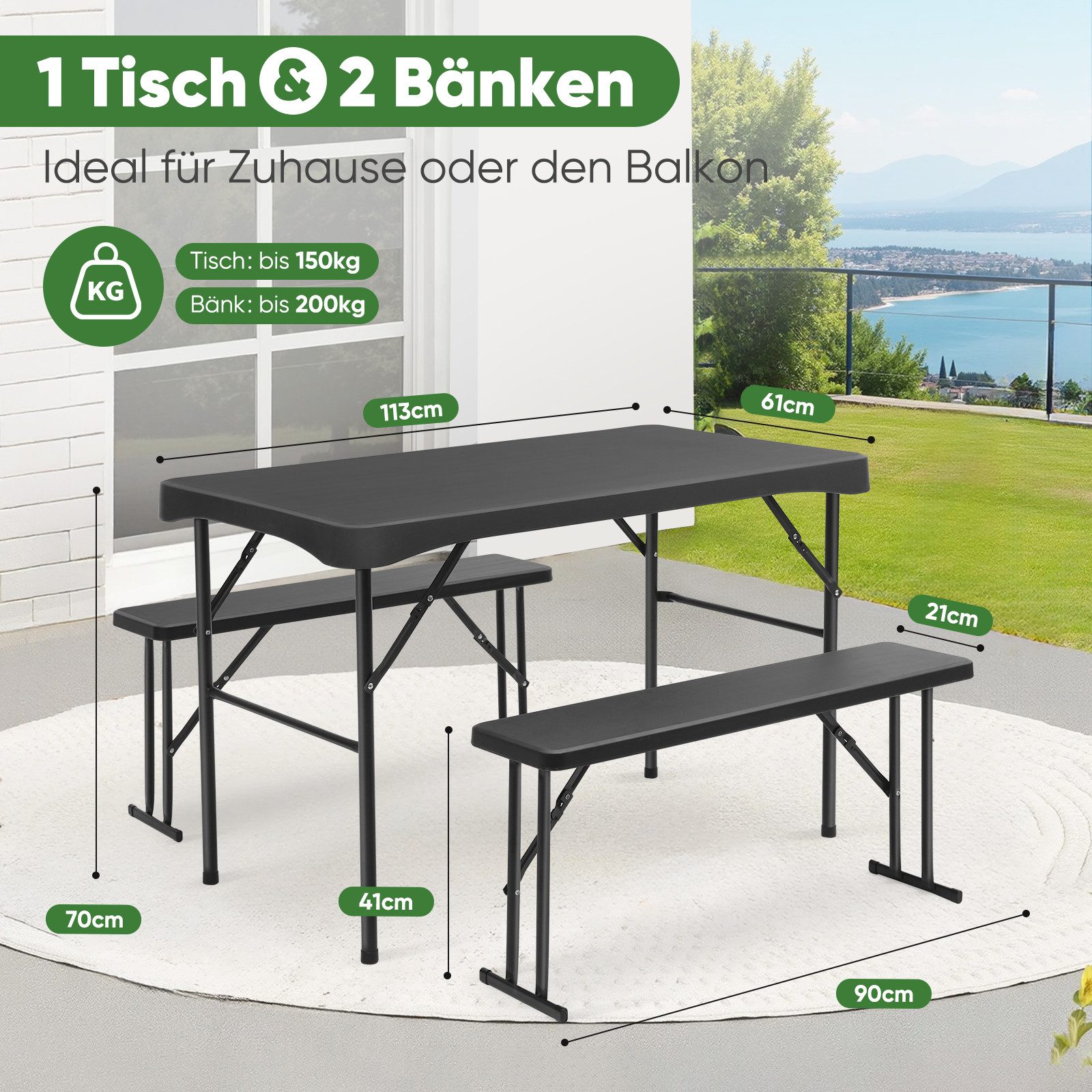 Sekey Garten-Essgruppe 3-teilig Bierzeltgarnitur Klappbar Biertisch Esstisc günstig online kaufen