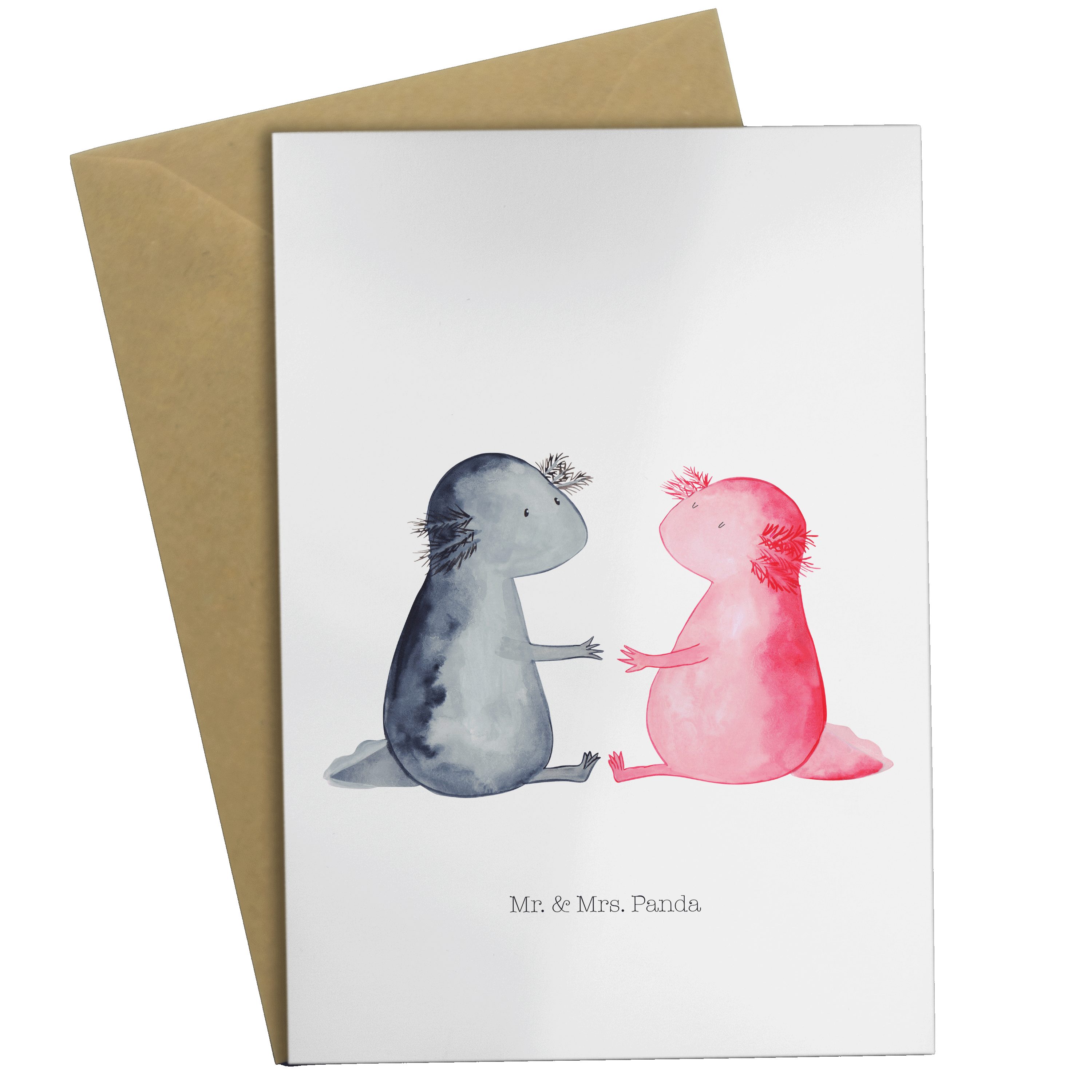 Mr. & Mrs. Panda Grußkarte Axolotl Liebe - Weiß - Geschenk, Schwanzlurch, Einladungskarte, Gebur