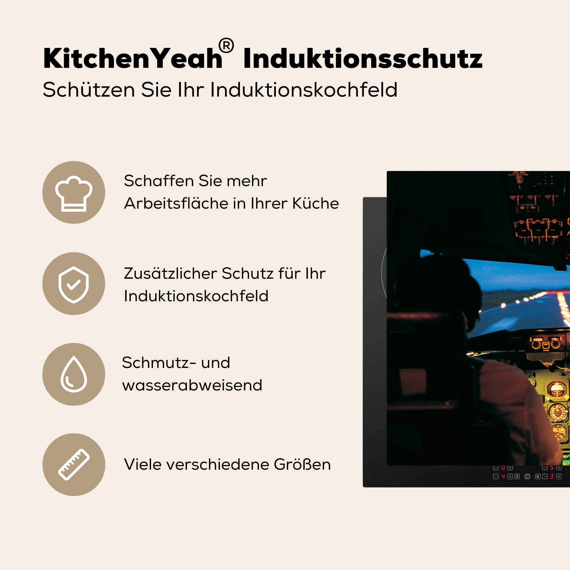 Piloten, (1 die küche, Induktionskochfeld Schutz cm, MuchoWow Herdblende-/Abdeckplatte mit 81x52 Vinyl, tlg), für Cockpit Ceranfeldabdeckung