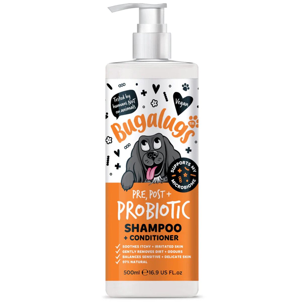 Bugalugs Tiershampoo Bugalugs Probiotic Shampoo für Hunde – Pre-, Pro- & Postbiotische, 500 ml, (1-St), Probiotisch, Präbiotisch, Postbiotisch