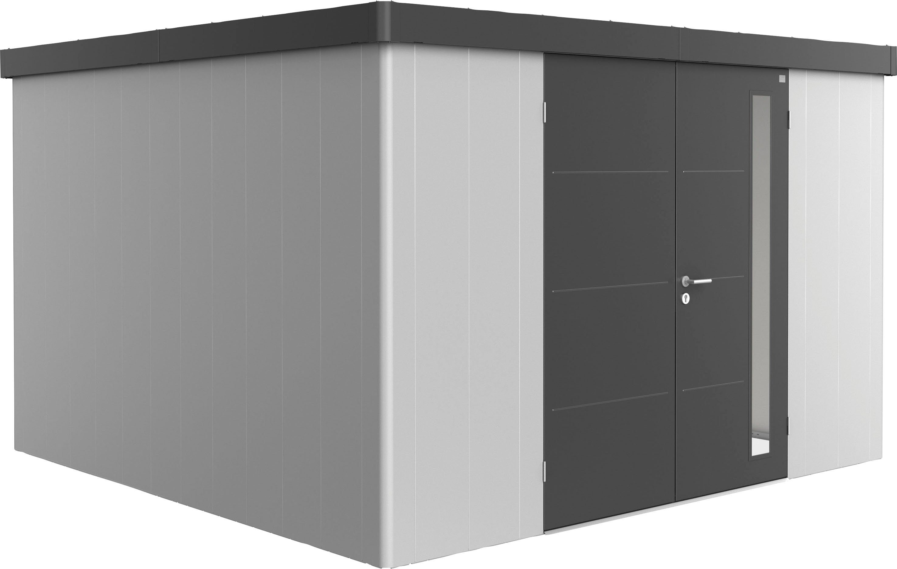Biohort der BxT: Gerätehaus Variante 1.3, cm, glatte Modernes Design: 4D Metall, Wandoberfläche und in 348x348 Lichtband Neo elegantes Tür