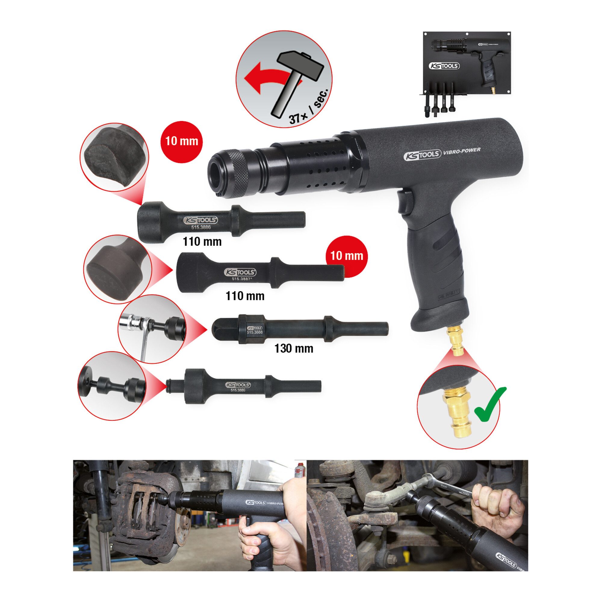 KS Tools Druckluft-Meißelhammer KS Tools Vibro-Impact Druckluft-Meißelhammer-Satz, 6-tlg.