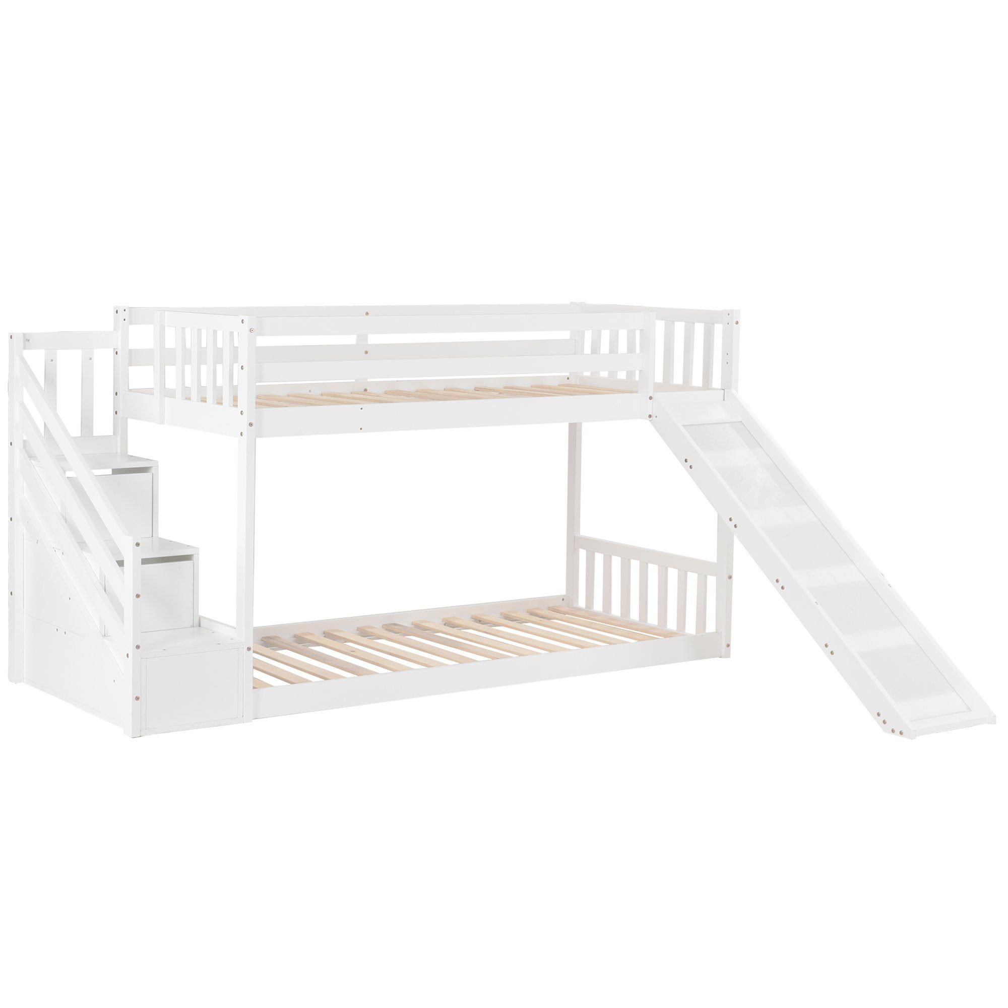 Gotagee Kinderbett Etagenbett Kinderbett mit 90x200cm Weiß Doppelbett Schubladen+Rutsche