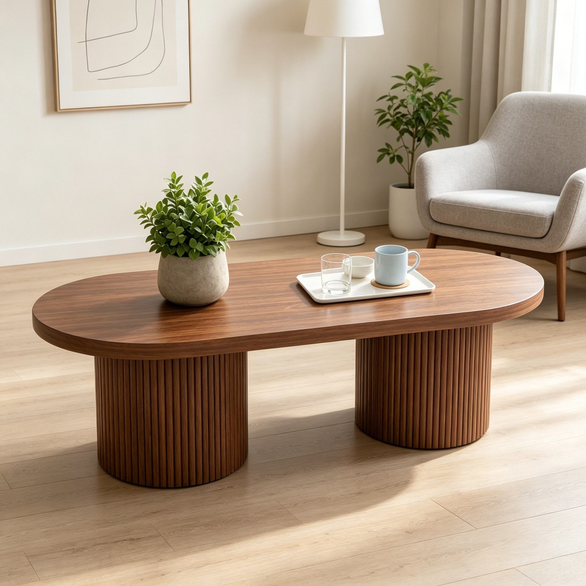 Merax Couchtisch Ovaler Satztisch Beistelltisch Kaffeetisch (1-St), Wohnzimmertisch mit römischer Säulenbasis, 100x50x35cm