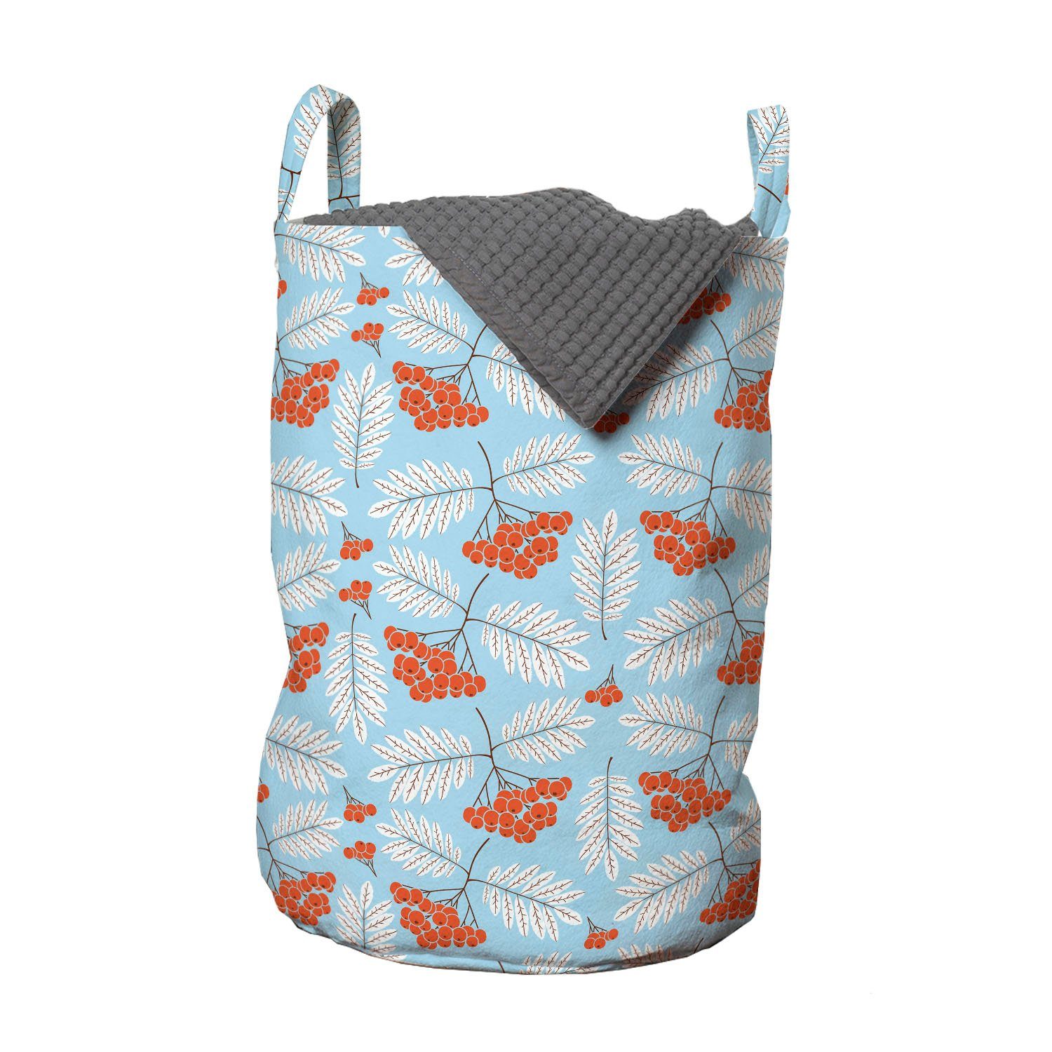 Abakuhaus Wäschesäckchen Wäschekorb mit Griffen Kordelzugverschluss für Waschsalons, Orange Blue Winter Rowan Frost Blatt