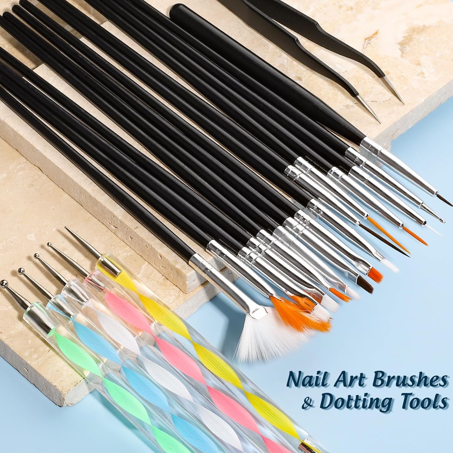 Refined Living Nageldesign Zubehör Nageldesign Set, Nail Art Pinsel Set,Nailart Pinsel & Dekorationen Set, Pinsel Für Gelnägel,Professionelles Nail Art Set 15 Pcs Nagel Pinsel, 5 Blätter Nagelsticker, Schmetterling & Herzenform Nagel Pailletten, Strasssteine Nägel, Blattgold für Nagelkunst und mehr, Nail Art Dekorationen & Nagelpinsel Set, professionelle Studio- Qualitat