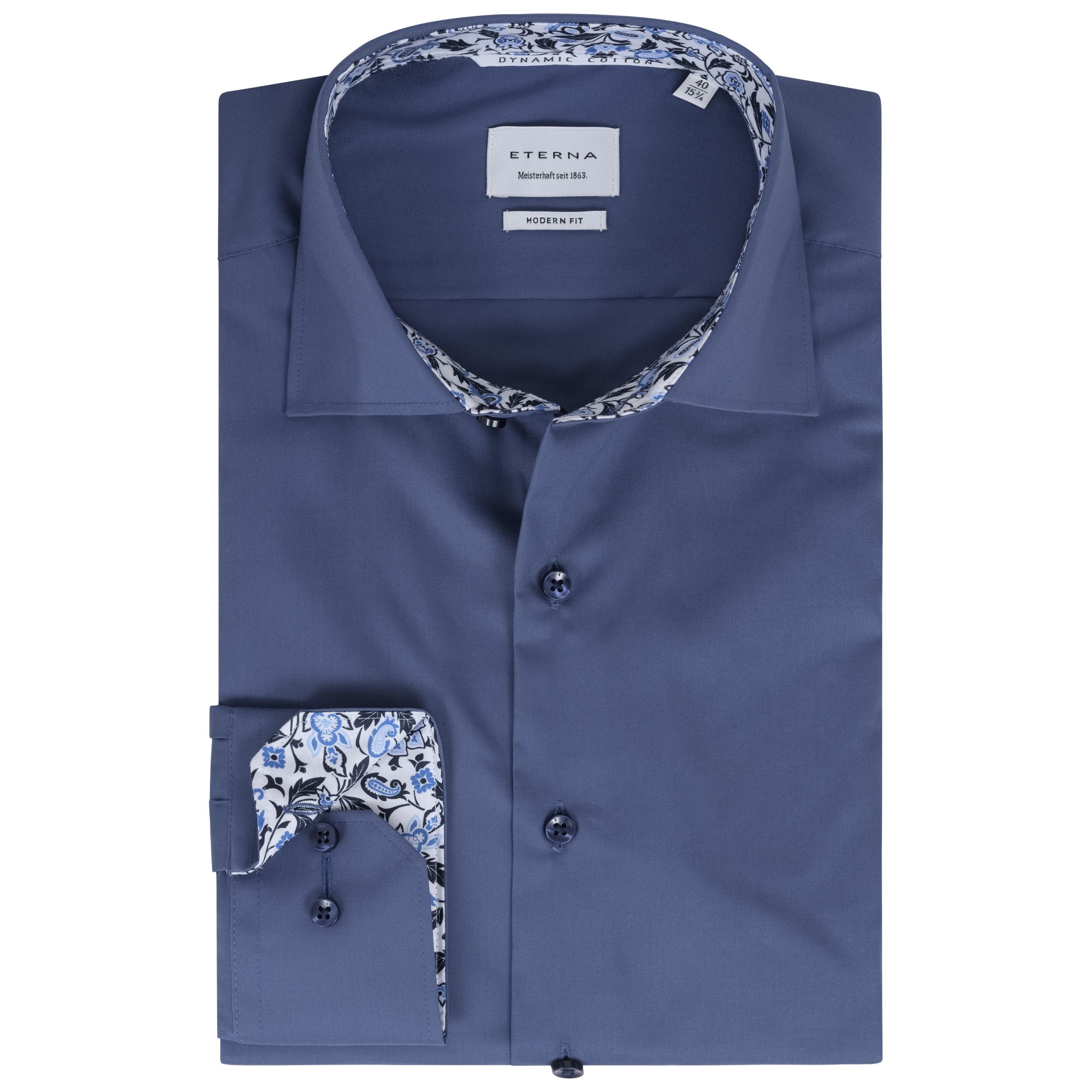 Eterna Businesshemd MODERN FIT I Blau I Bügelfrei I 100% Baumwolle Langarm günstig online kaufen