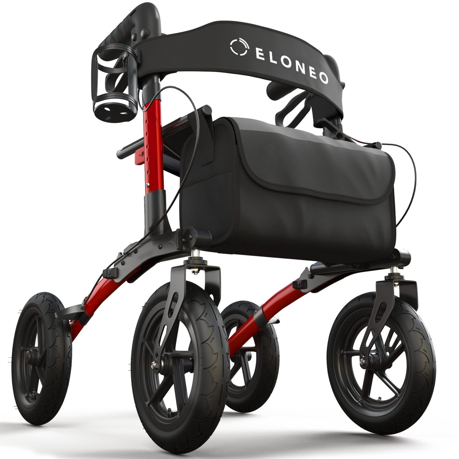 ELONEO Rollator faltbar & leicht, Outdoor Rollator mit Sitz & Luftbereifung, Klick & Go System, feststellbare Bremse, Lufträder