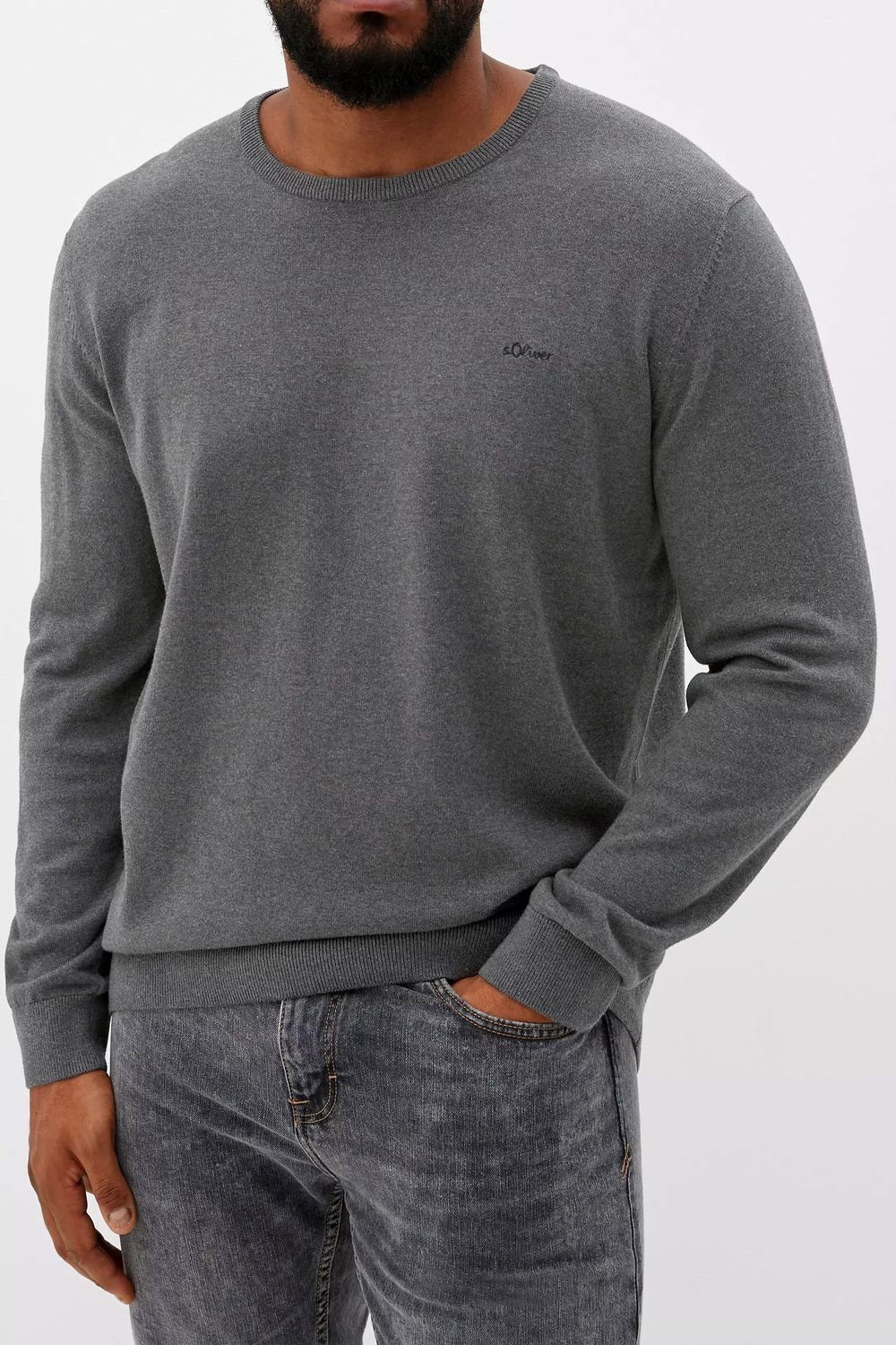 s.Oliver Rundhalspullover Basic (1-tlg) mit gesticktem Logo auf der Brust, günstig online kaufen