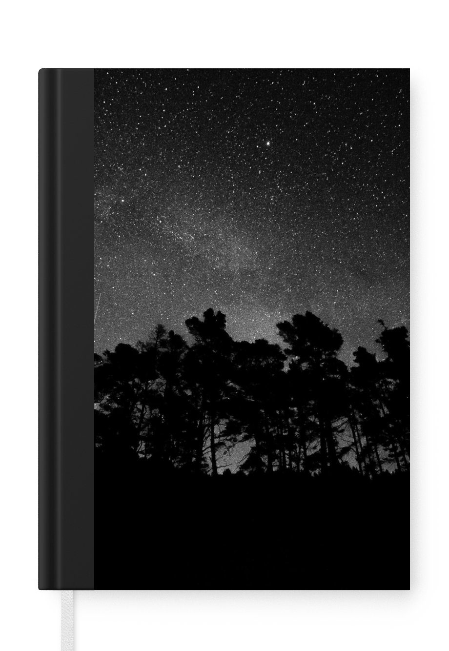 MuchoWow Notizbuch Sternenhimmel - Wald - Himmel - Schwarz - Bäume, Journal, Merkzettel, Tagebuch, Notizheft, A5, 98 Seiten, Haushaltsbuch