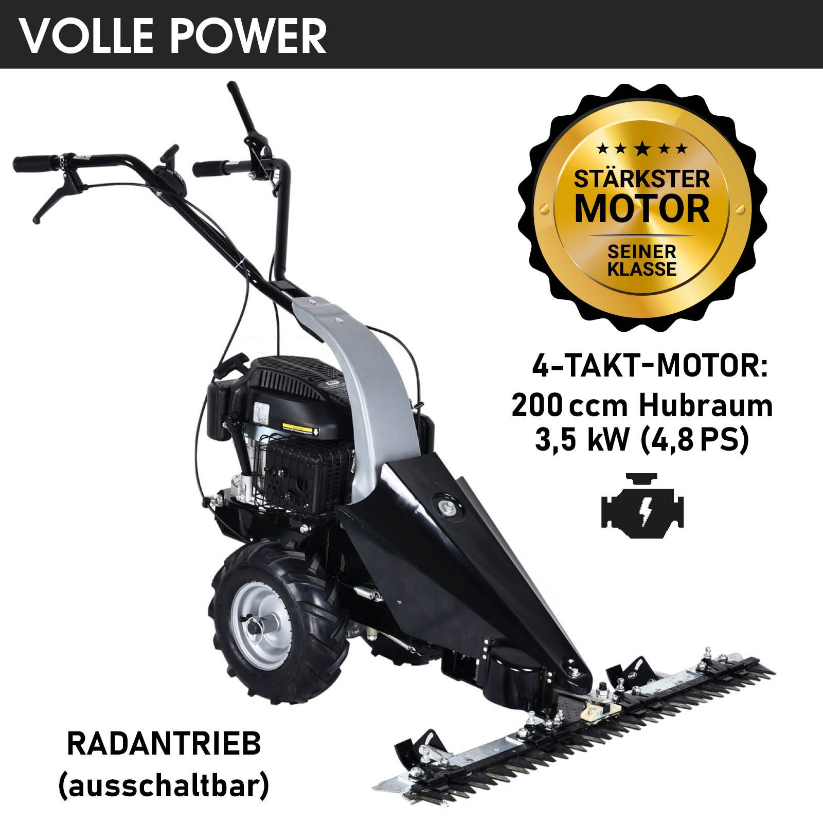 BRAST Balkenmäher Benzin 3,5kW(4,8PS) mit Antrieb Schnittbreite 97cm Luft-Bereifung, mit Geländeprofil Rasenmäher Hochgrasmäher Wiesen-Mäher 196ccm