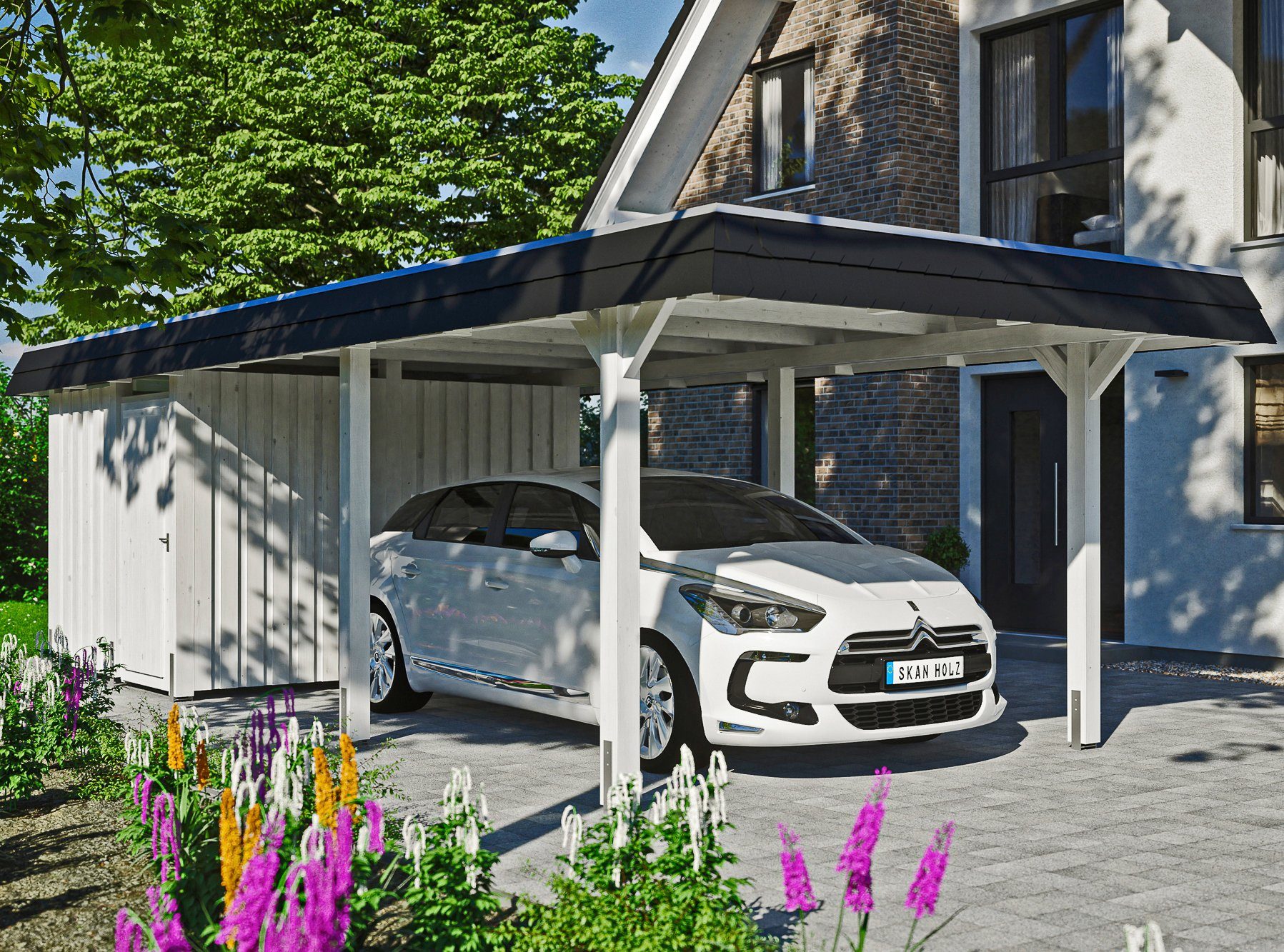 Skanholz Einzelcarport Wendland, BxT: 362x870 cm, 206 cm Einfahrtshöhe weiß