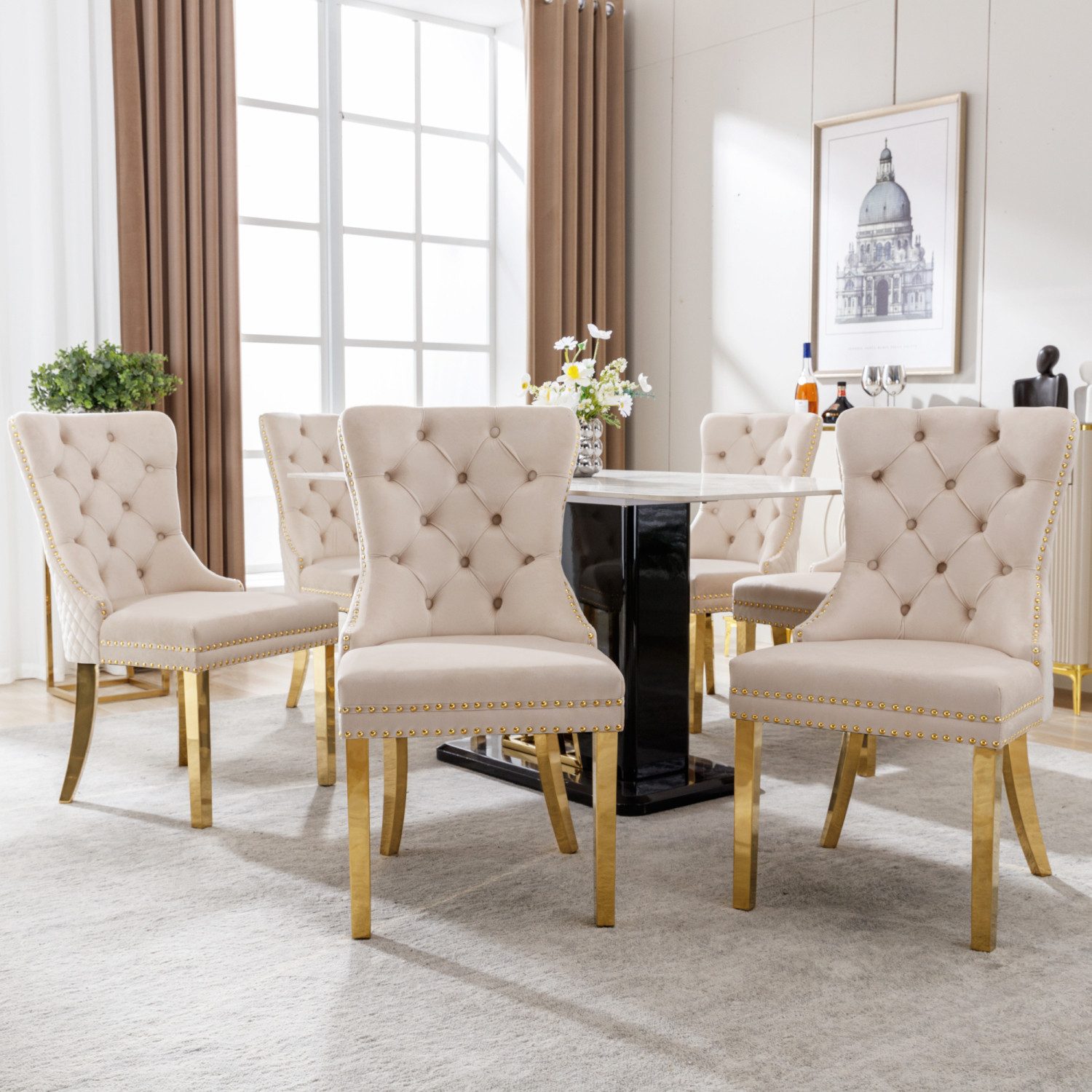 Flieks Esszimmerstuhl (Set, 6 St), 6er Set Polsterstuhl Wohnzimmerstuhl Küc günstig online kaufen