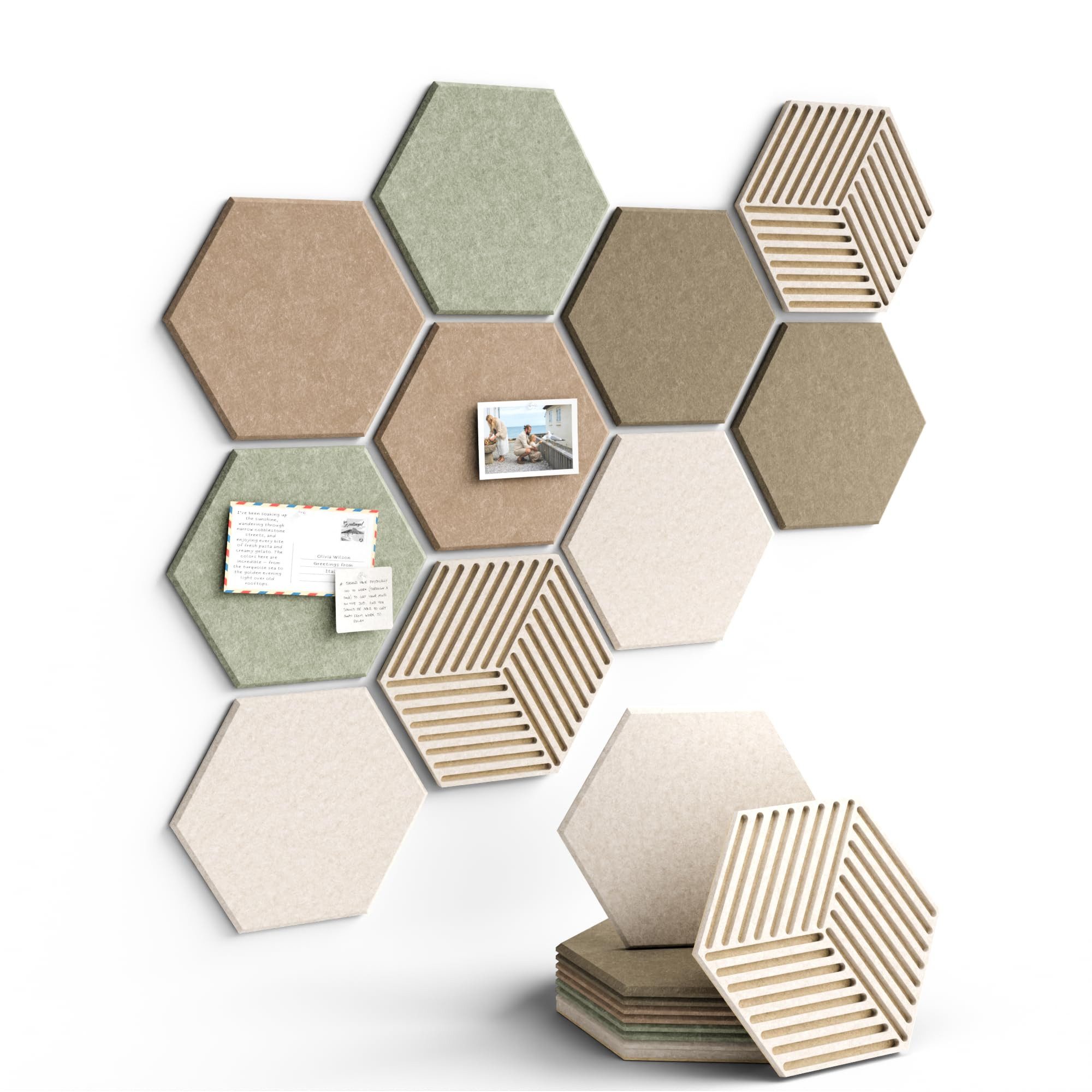 Agger Pinnwand Korktafel Memoboard Pinnwand Filz Pinnwand Sechseckig,10 Stück, Filz-Pinnwand-Set, inklusive 30 Reißzwecken und 50 Klebeetiketten.
