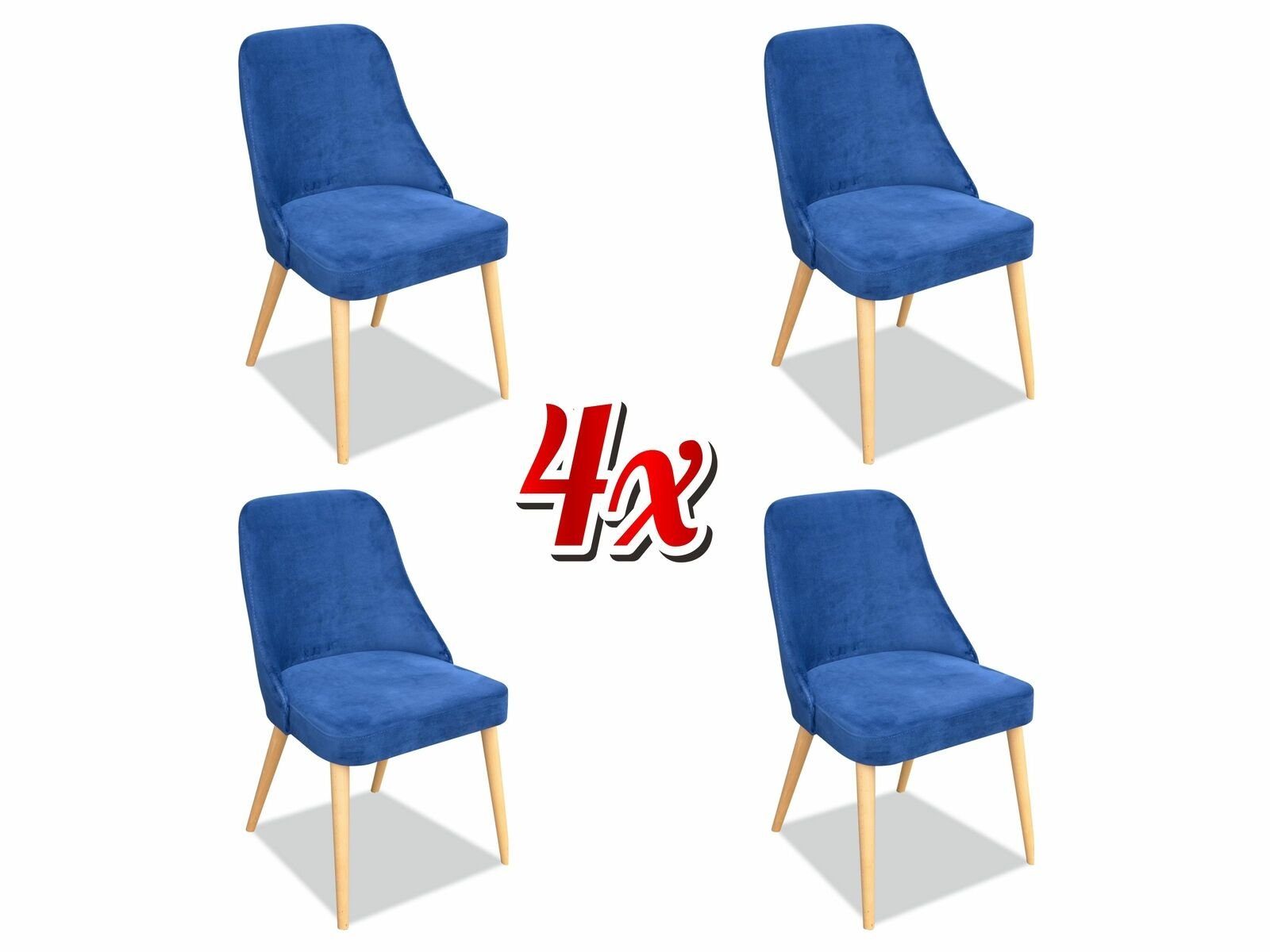 JVmoebel Stuhl, Elegant Modern Stuhl Holz Ess Zimmer Möbel Set 4x Stuhl Luxus Neu Blau Neu