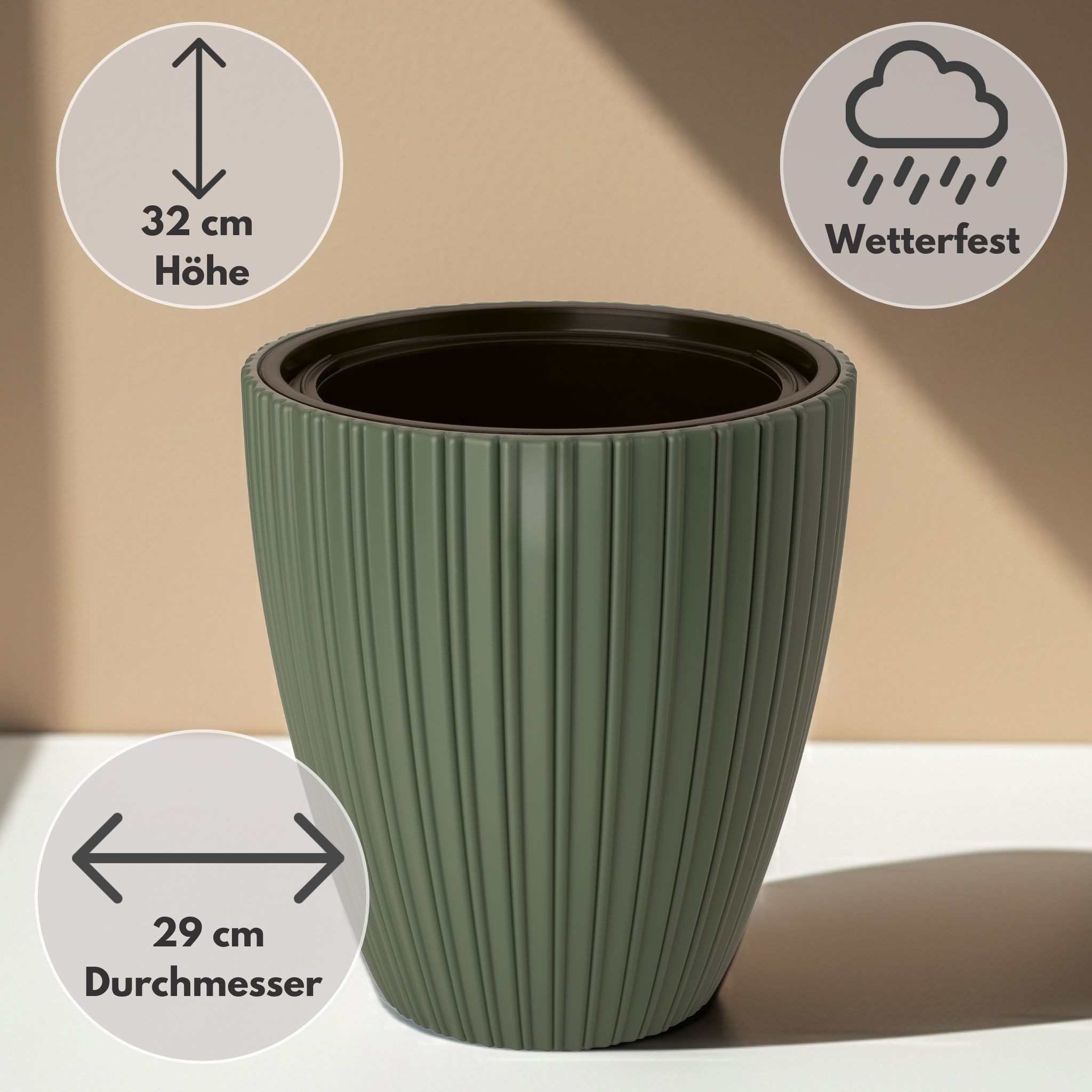 matches21 HOME & HOBBY Blumentopf Großer Outdoor Blumentopf ZENTO salbei-grün in 29 x 32 cm (1 St), Runder innen, außen Pflanztopf als wetterfester Pflanzen-Top – Bild 2 von 5