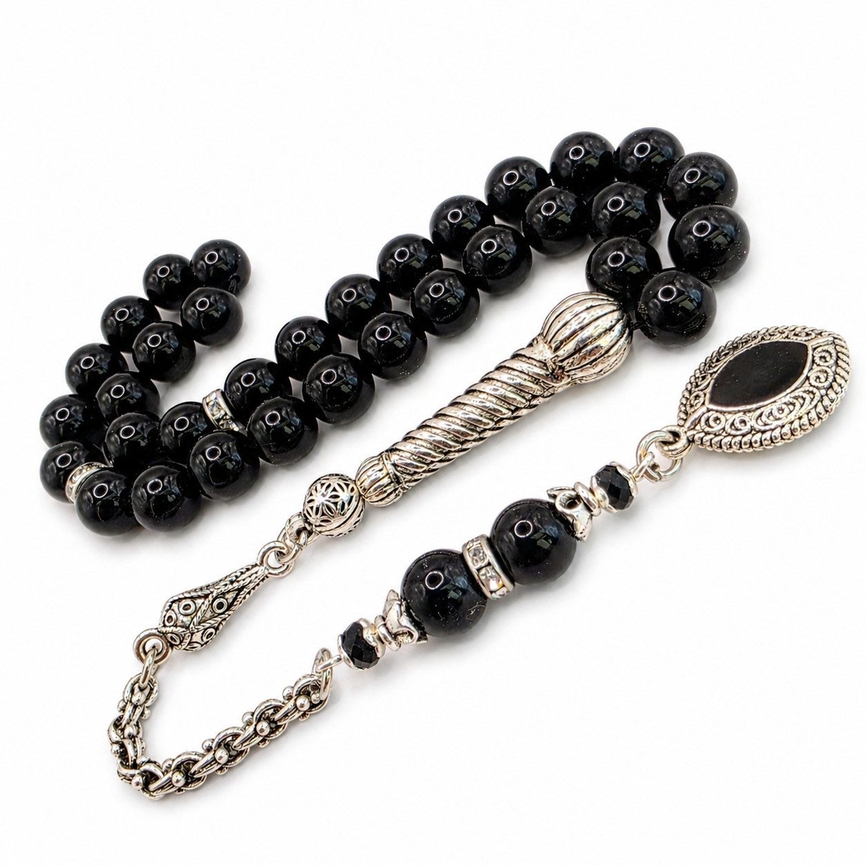 M-Punkt24 Kettenanhänger Tesbih Tespih Naturstein Küre Rund (Rosary, Subha Misbah, Gebetskette), Design Püskül, inkl. ETUI, *SONDERPREIS WEGEN PRODUKT NEUHEIT*