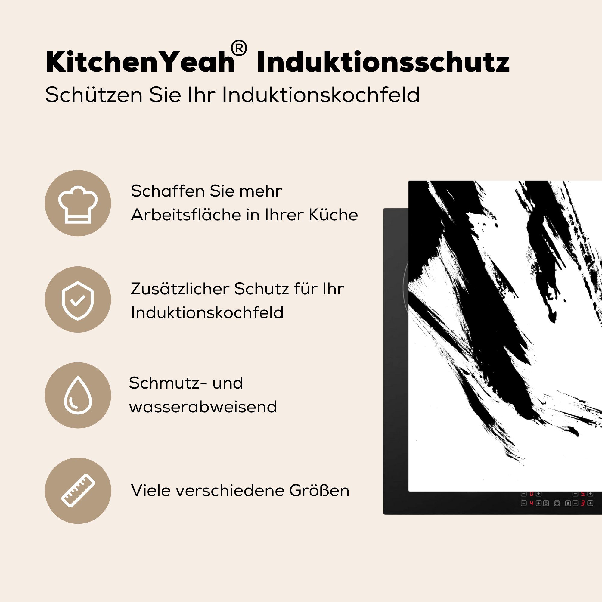 - MuchoWow Vinyl, - Ceranfeldabdeckung (1 Farbe 81x52 für Schutz küche, tlg), Abstrakt, die Herdblende-/Abdeckplatte Induktionskochfeld cm, Schwarz