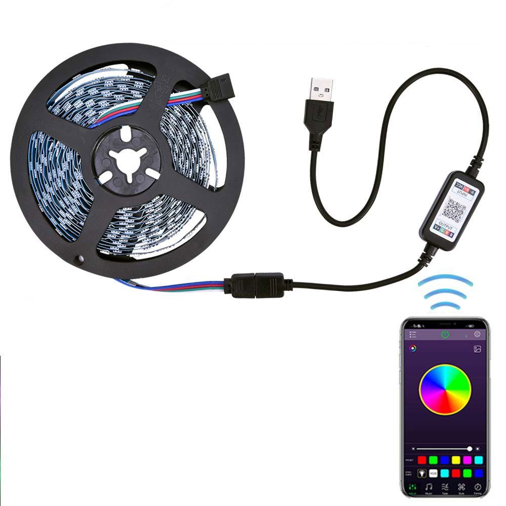 Rosnek LED-Streifen 1-5M, 5V, RGB,5050 App,TV SMD, Band, Hintergrund-Beleuchtung Licht USB Timer
