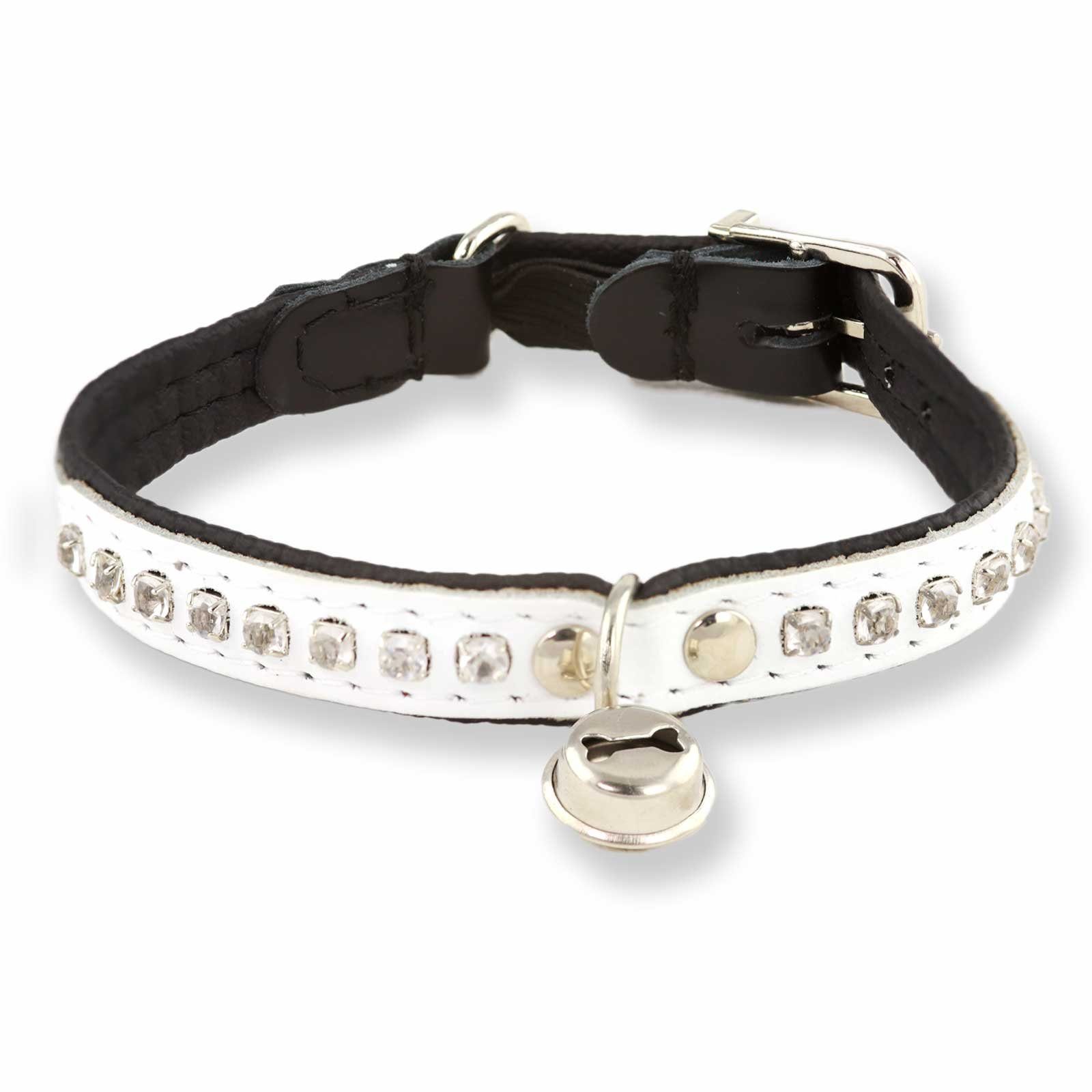 Monkimau Hunde-Halsband Katzenhalsband aus Leder mit Strasssteinen