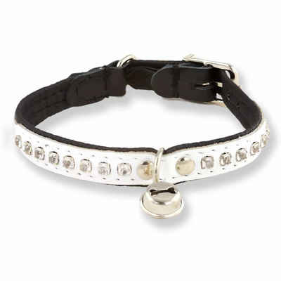 Monkimau Hunde-Halsband Katzenhalsband aus Leder mit Strasssteinen, Leder, Strasssteine & Glocke