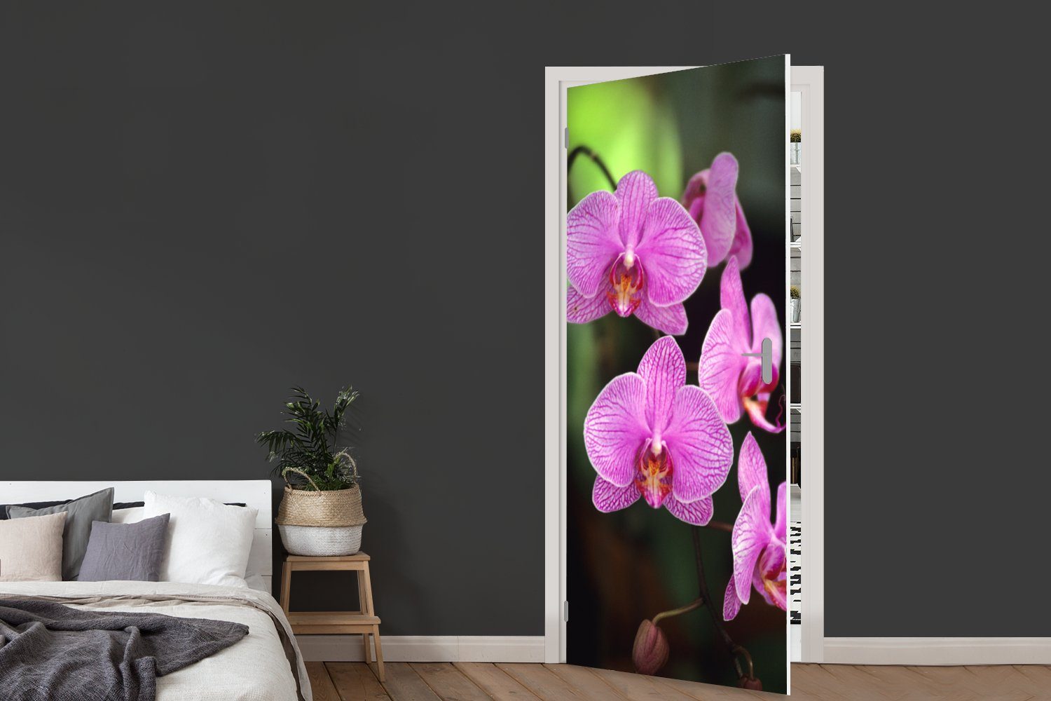 MuchoWow St), Tür, (1 cm Türtapete Orchidee, Türaufkleber, bedruckt, Matt, 75x205 für Fototapete Rosa