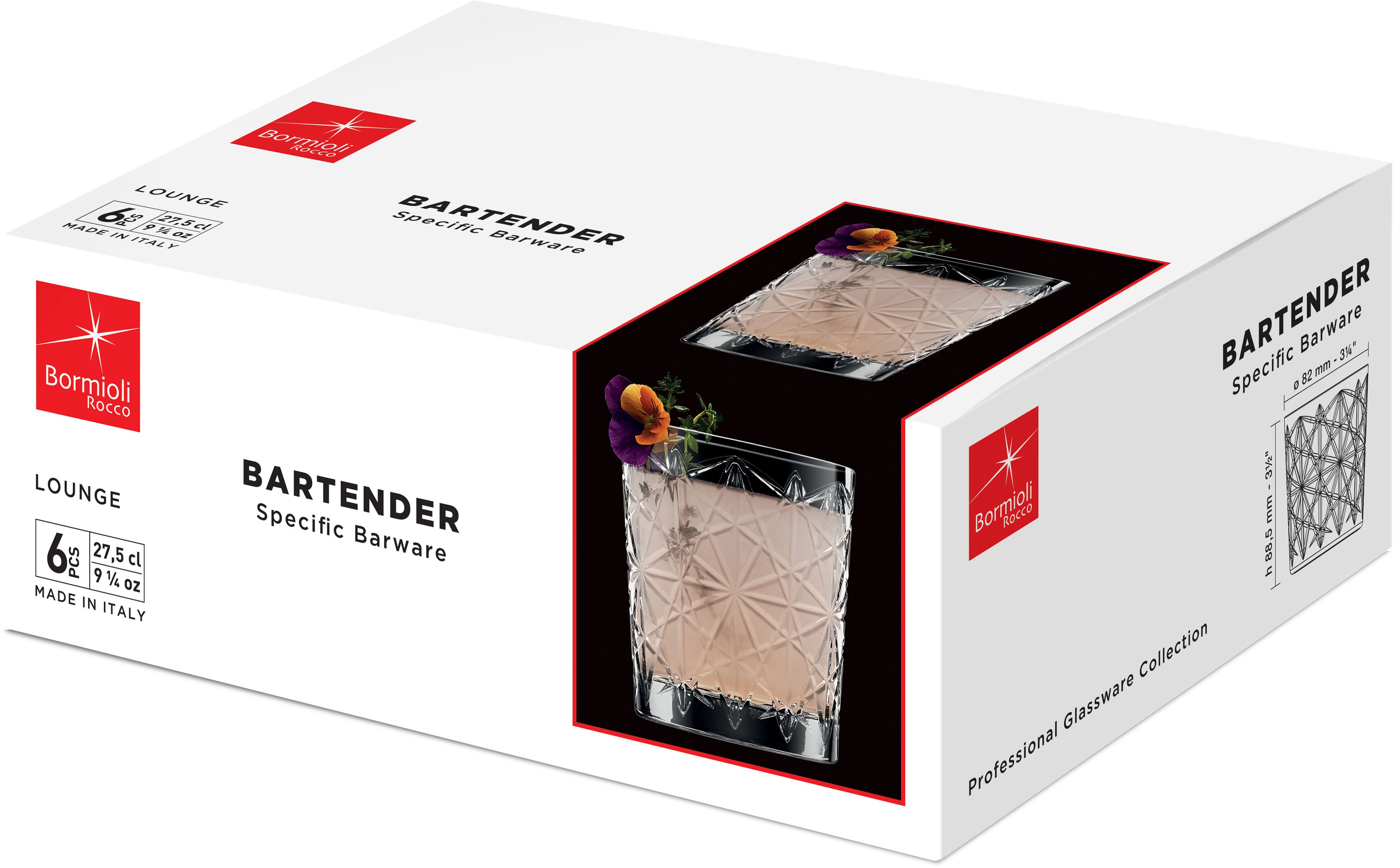 Bormioli Rocco Glas Acqua Becher- Lounge, 27,5 cl, 4 Stück, 4-tlg., Glas, Strukturglas, spülmaschinengeeignet