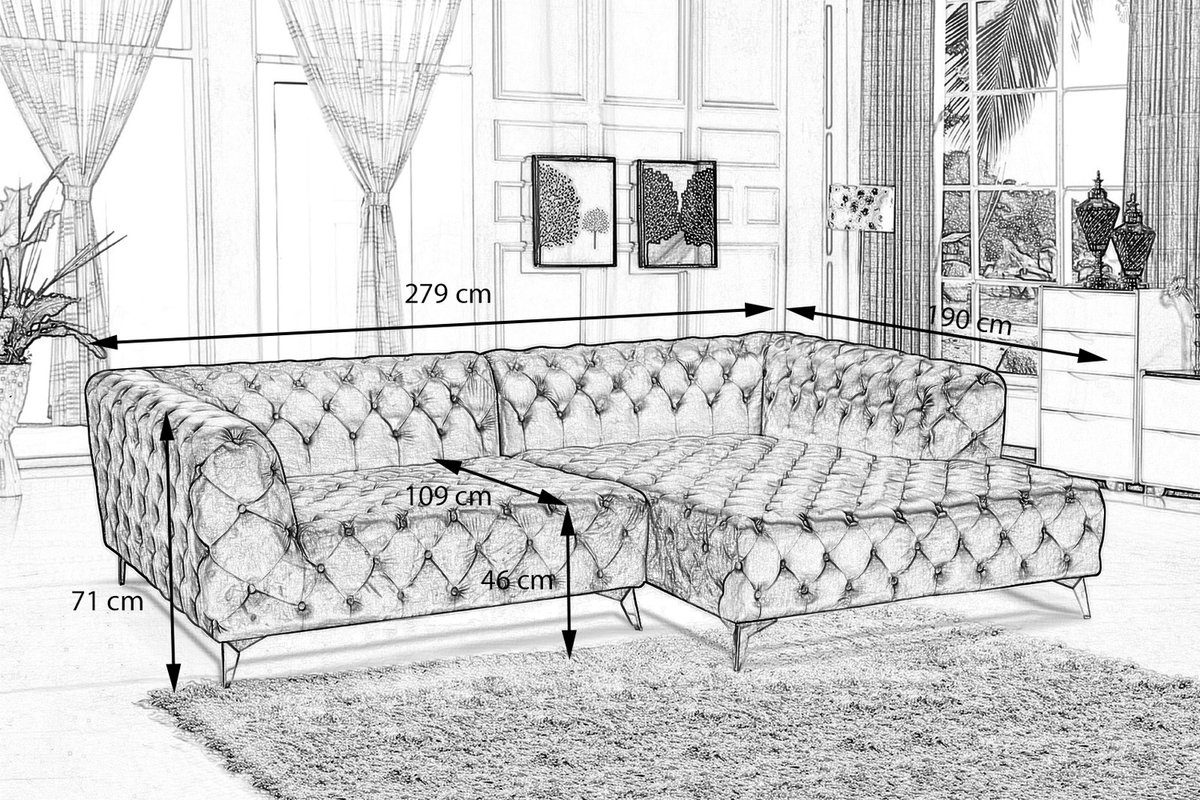KAWOLA Ecksofa NARLA STOFF VELVET - Maße