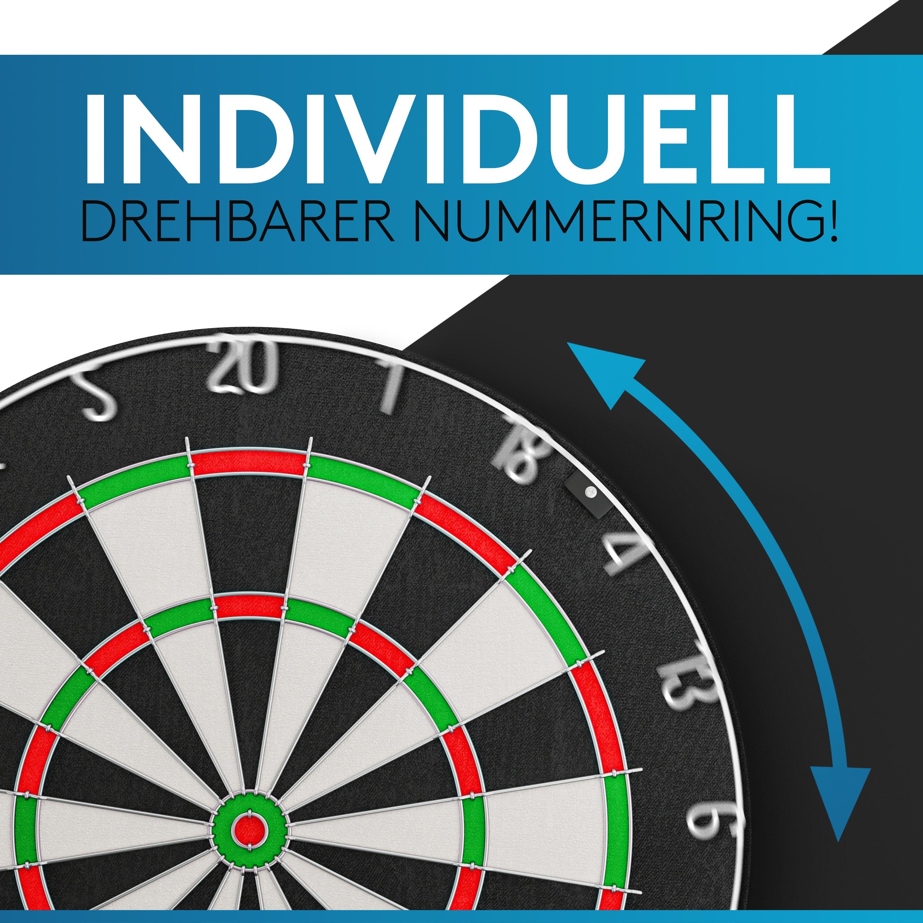 DartPro Dartscheibe Steeldart - Profi Dartboard inkl. 6 Steeldarts (18g) -, hochwertigstes Sisal, extrem dünne Drähte, inkl. Montageset – Bild 5 von 5