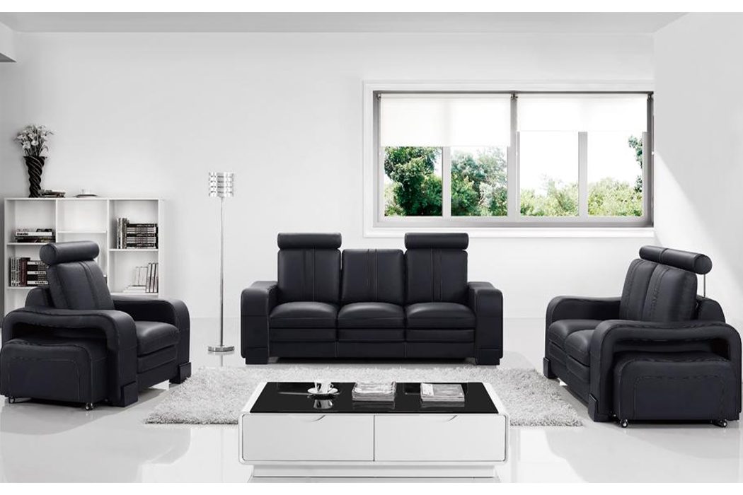 Ledersofa Made Couch 3+2+1 Europe Design Sofa Schwarz JVmoebel Garnitur, in Sitzer Garnituren
