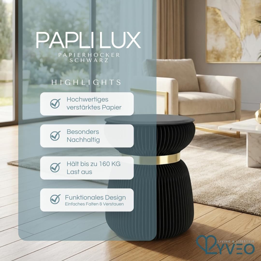 Lyveo Tritthocker Papierhocker Klapphocker faltbar 36x42cm Klappstuhl Beistelltisch, moderner Barhocker Klavierhocker rund