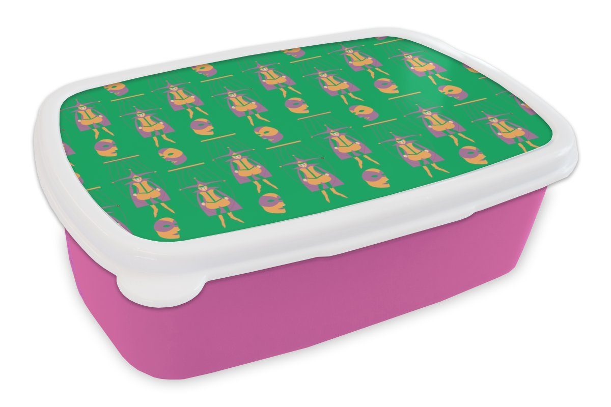 MuchoWow Lunchbox Maske - Karneval - Witzbold, Kunststoff, (2-tlg), Brotbox für Erwachsene, Brotdose Kinder, Snackbox, Mädchen, Kunststoff rosa