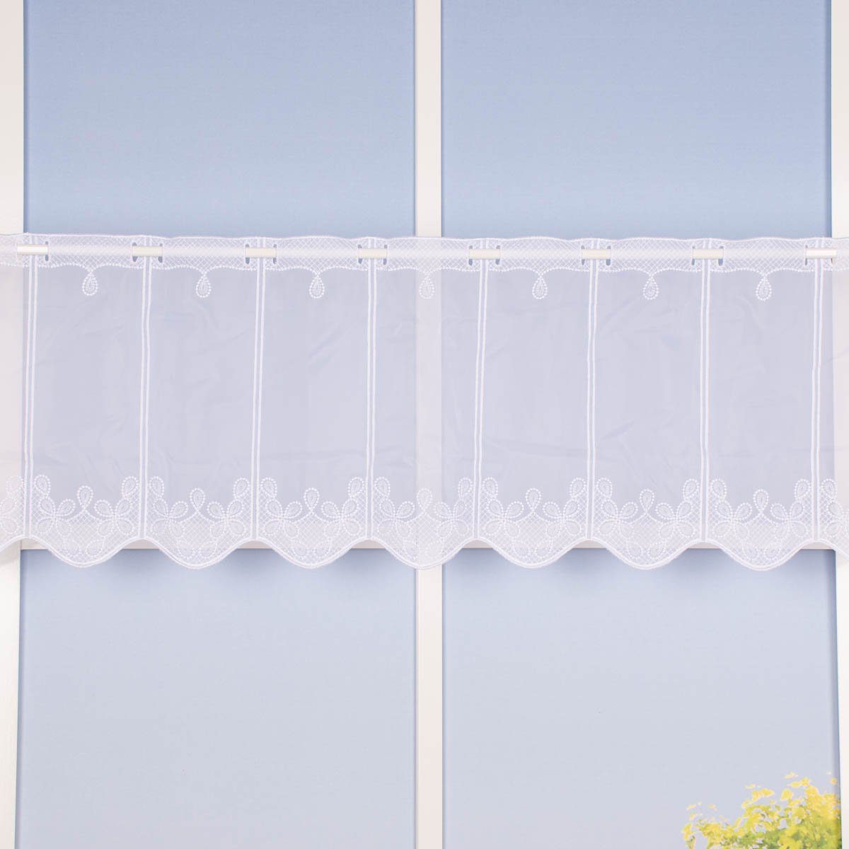 Kathleen Scheibengardine Weiß – Halbtransparent Mit Vogtländischer Stickerei, 35 X 64 Cm