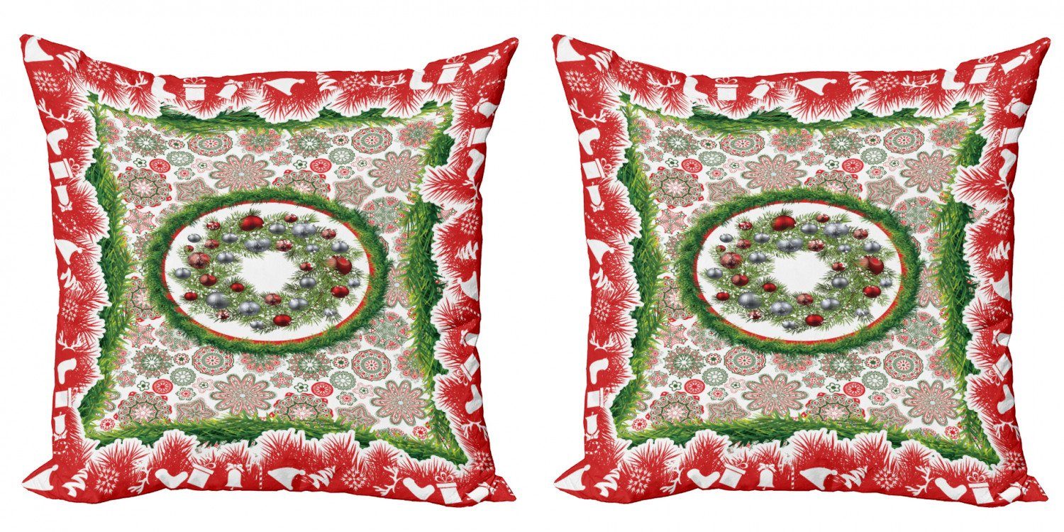 Abakuhaus Fir-Kranz (2 Kissenbezüge Modern Stück), Digitaldruck, Ornamente Doppelseitiger Weihnachten Accent