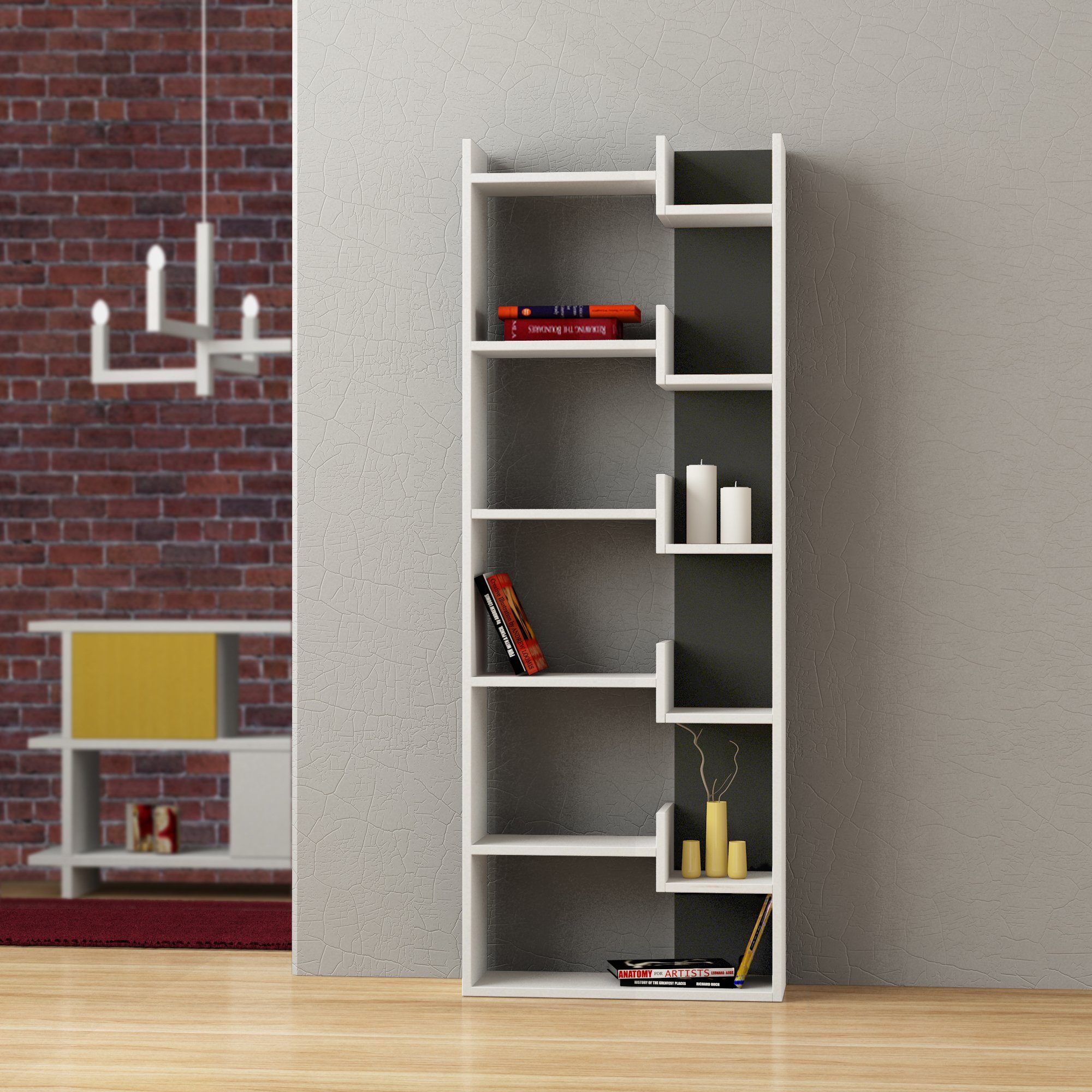 Decortie Bücherregal Oppa, Modernes Bücherregal, 60,5 cm Weiß-Anthrazit 22 Display x Unit, 162,4 x