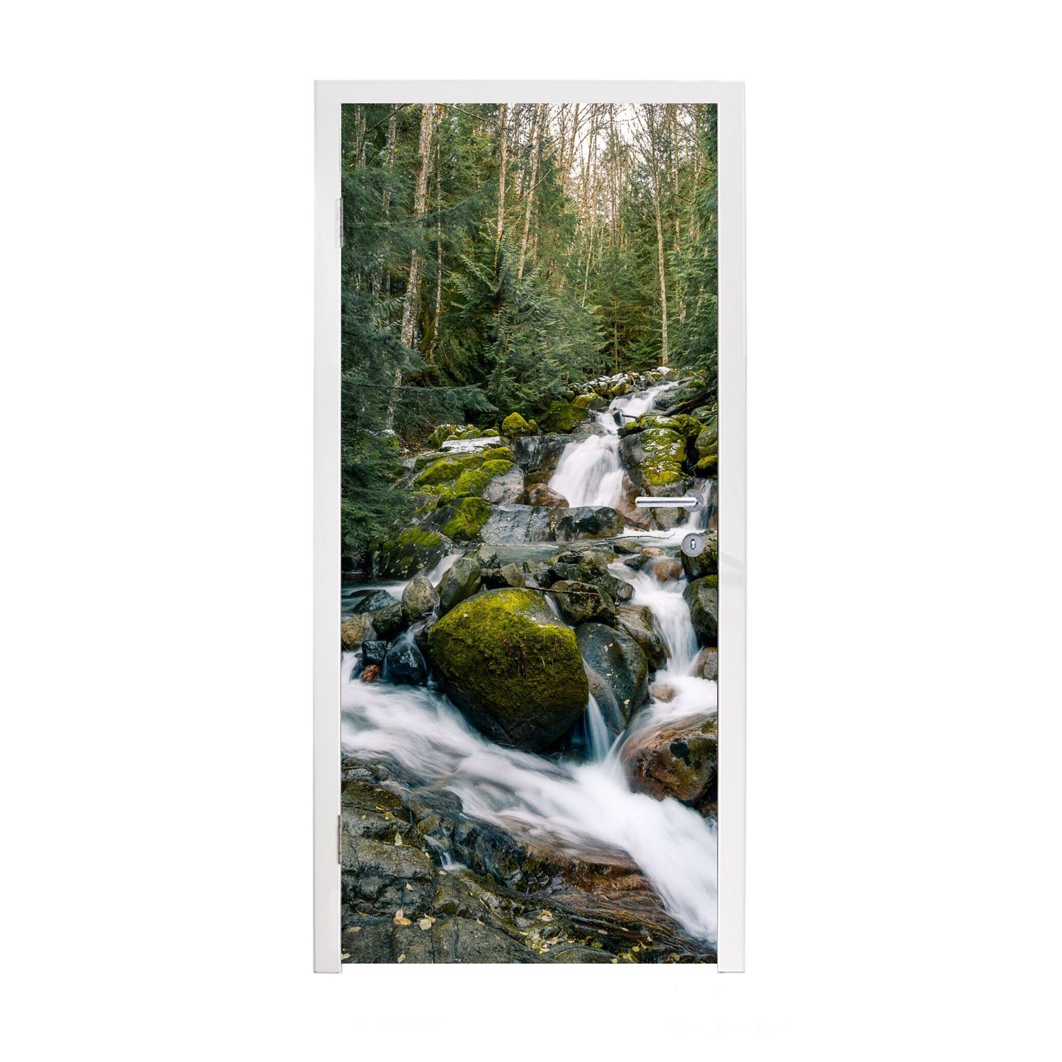 MuchoWow Türtapete Natur - Wasserfall - Bäume - Herbst, Matt, bedruckt, (1 St), Fototapete für Tür, Türaufkleber, 75x205 cm