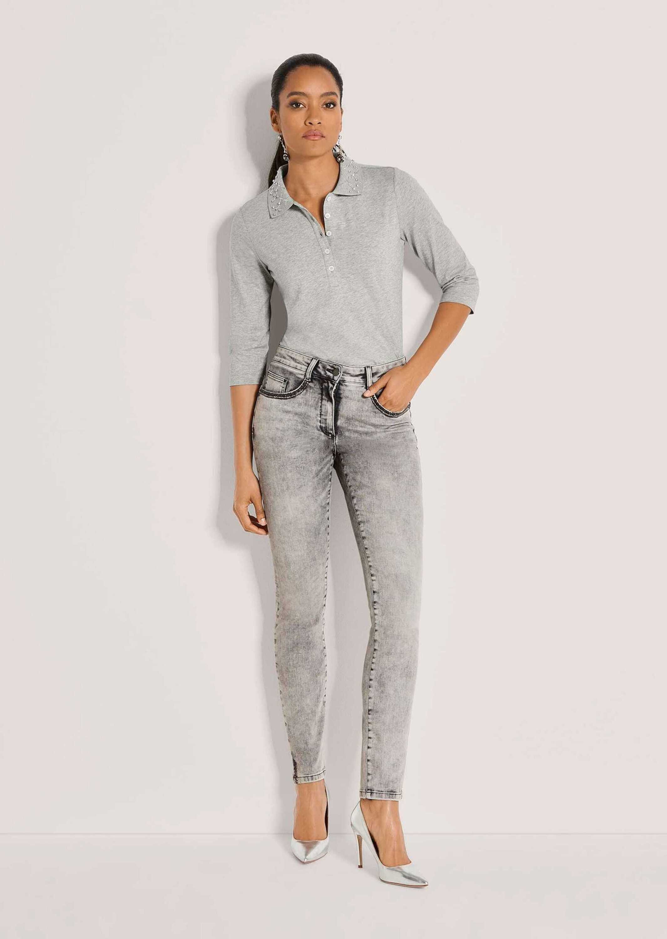 MADELEINE Gerade Jeans Schmale Jeans mit Strass und Stickerei 5-Pocket-Style mit Ziernähten und doppelter Passe hinten
