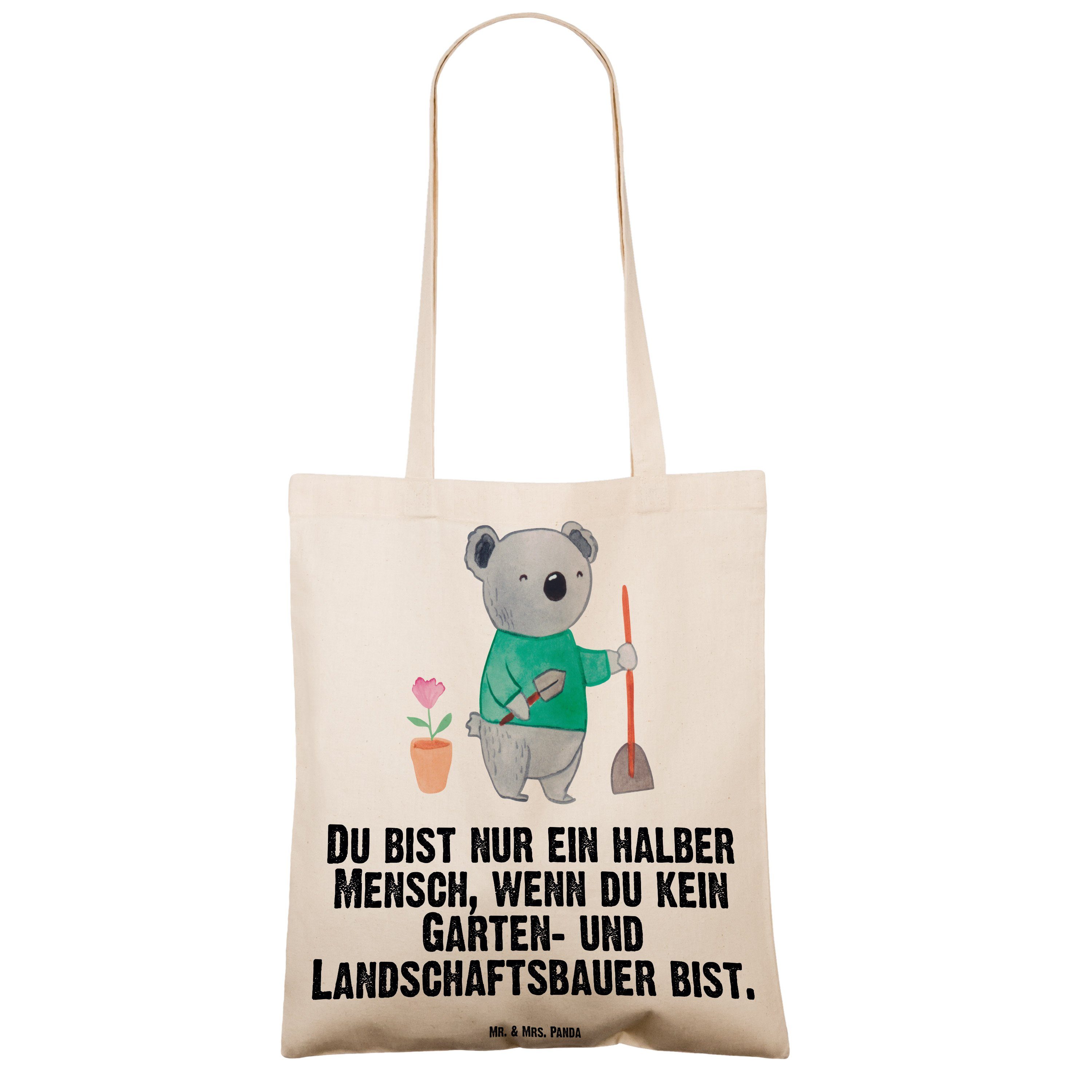 Transparent Landschaftsbauer mit Mr. & Panda und Beute - - Mrs. Garten- Herz Geschenk, Tragetasche (1-tlg)