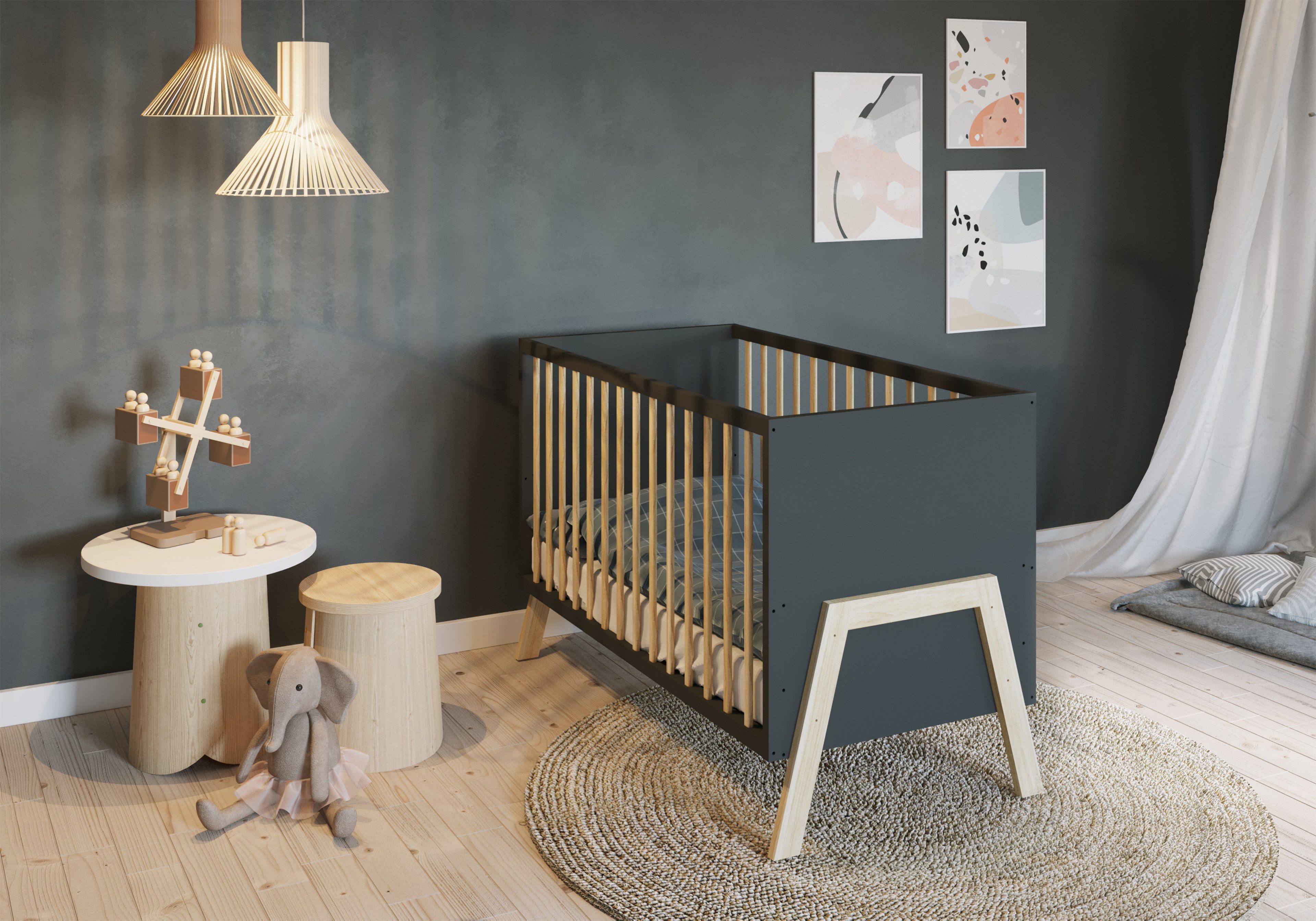 FabiMax Babybett Lunara 120x60 cm, 3-fach höhenverstellbarer Lattenrost, Um günstig online kaufen