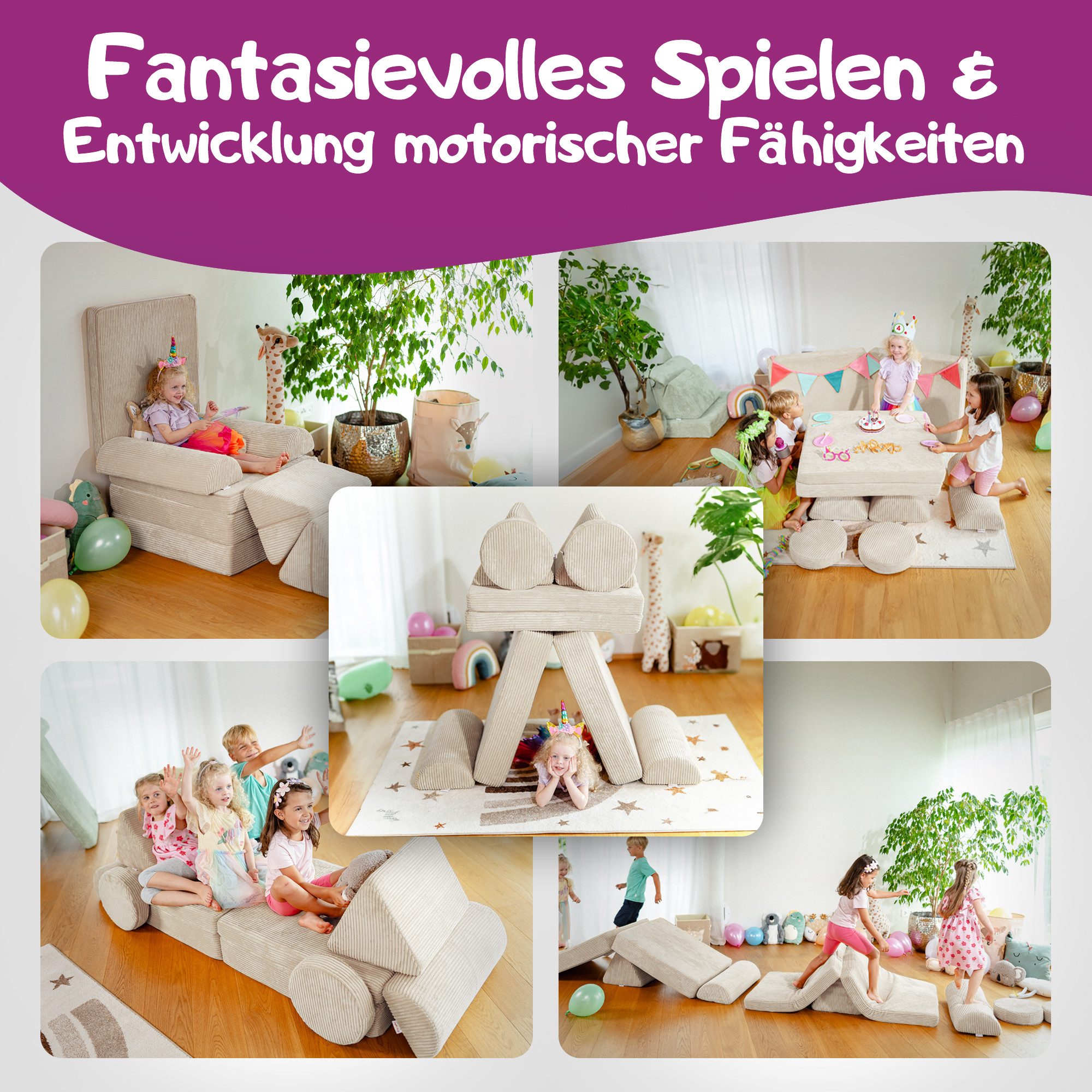 Linodino Kindersofa Spielsofa I Schaumstoff Stapelsteine für Kinder I Kinde günstig online kaufen
