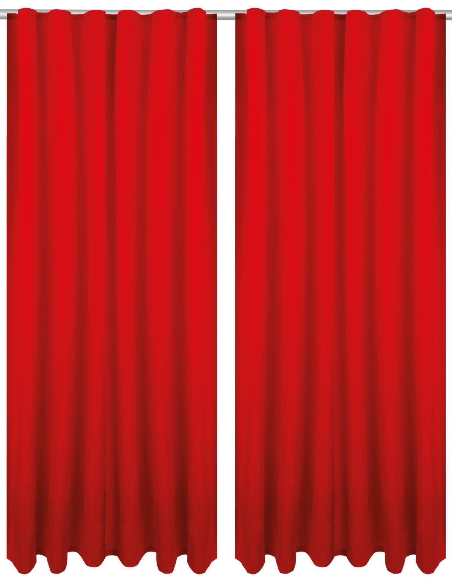 Vorhang, Bestlivings, Kräuselband (2 St), blickdicht, Microfaser, Gardinenset "Blickdicht" (2 Gardinen, 2 Raffhalter, 2 Raffhaken) mit Kräuselband Rot
